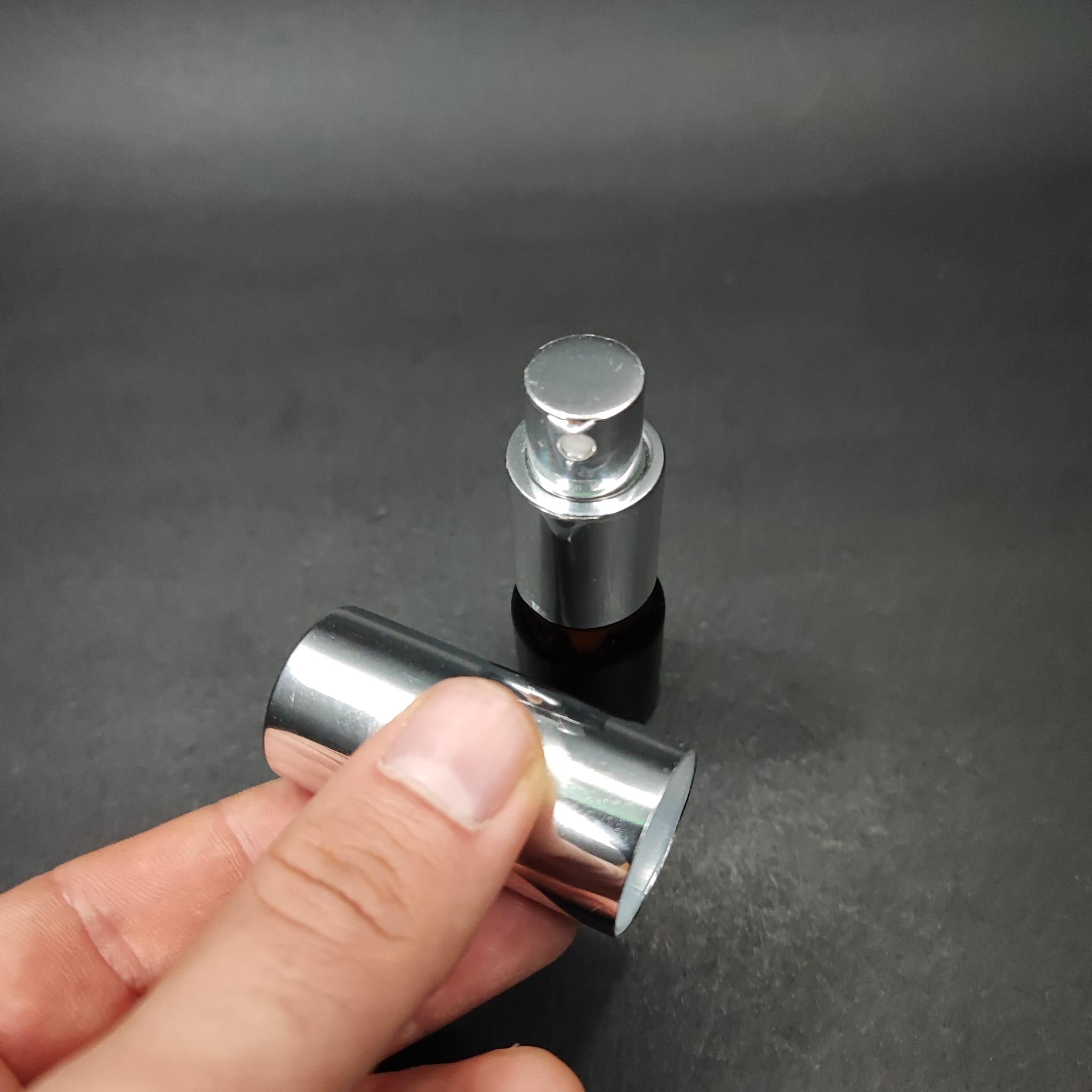 3 ML LÜKS VİDALI VALF ÇEVİRME PARFÜM ŞİŞELERİ - 3 CC AMBER CAM ŞİŞE - GÜMÜŞ METAL SPREYLİ KAPAKLI SET