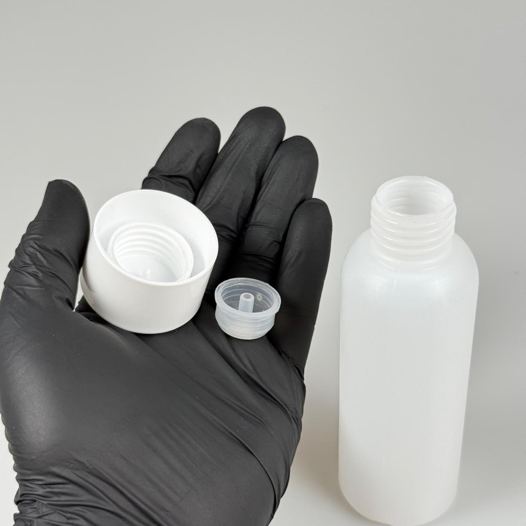 100 CC NATÜREL SERT POLİETİLEN ŞİŞE ( 24 MM ) + BEYAZ GENİŞ PLASTİK KAPAKLI + PLASTİK TIPALI - 100 ML SERT POLİETİLEN ASETON ŞİŞESİ