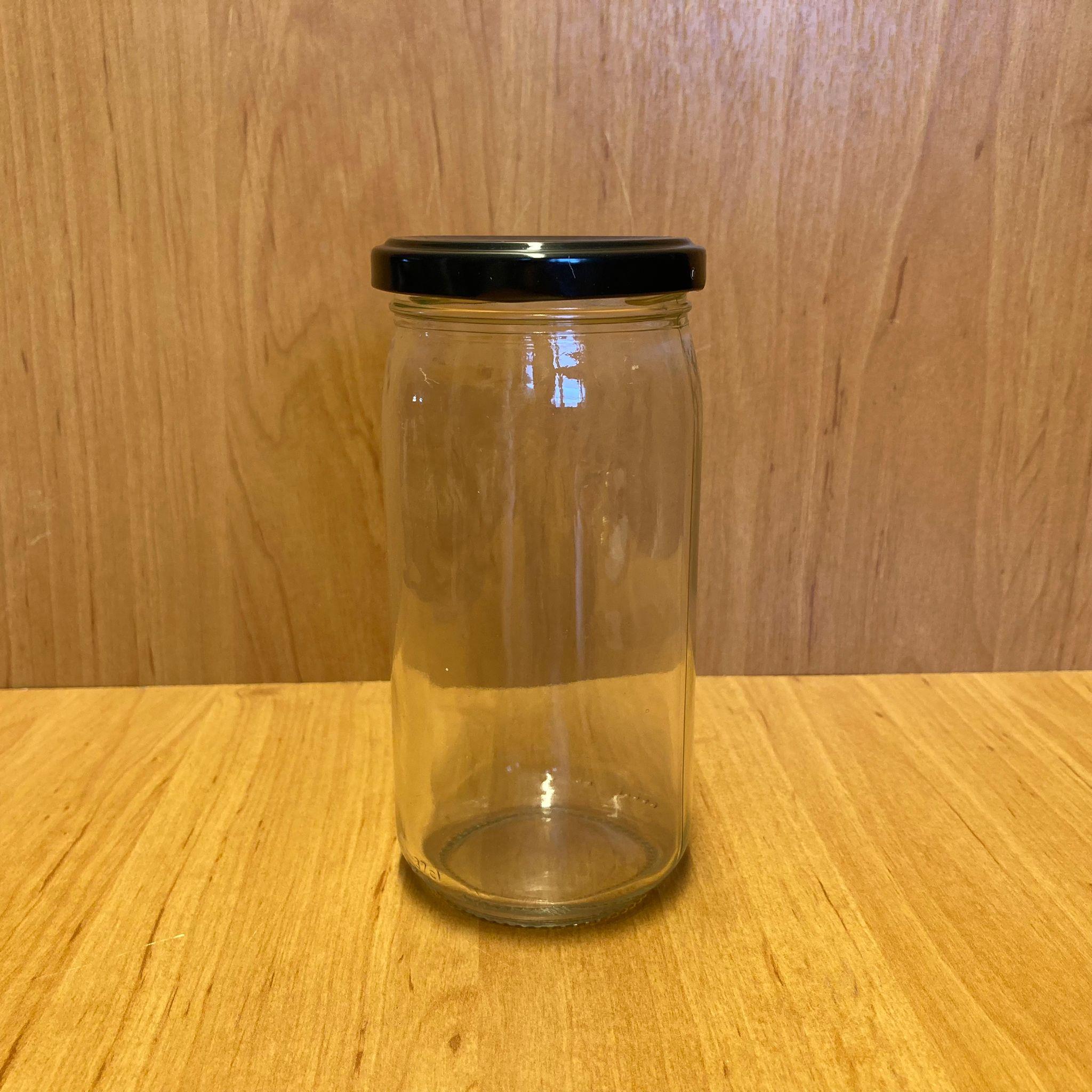 370 CC UZUN KAVANOZ - SİYAH METAL KAPAKLI - 370 ML UZUN TİP CAM KAVANOZ