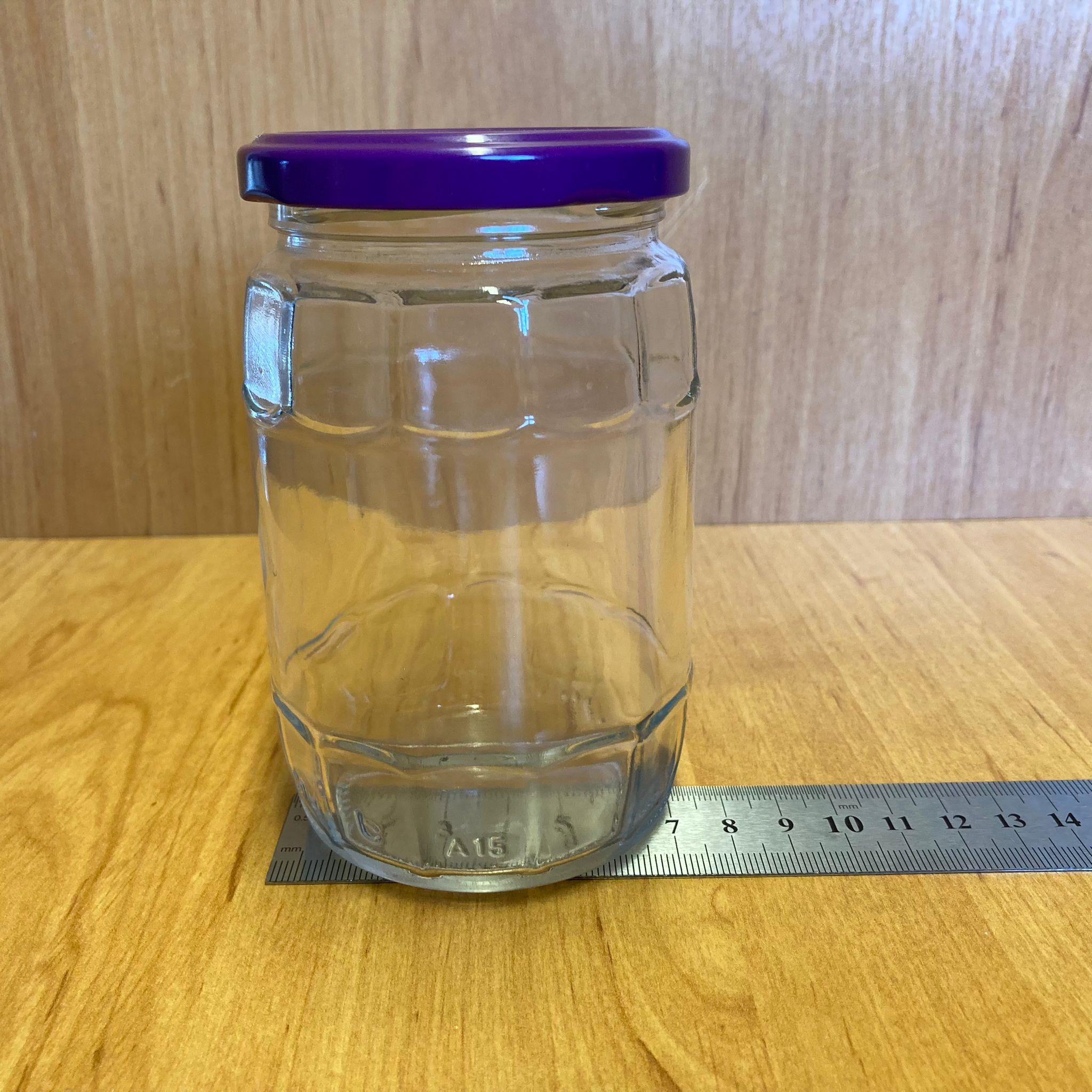 370 CC FIÇI KAVANOZ - MOR METAL KAPAKLI - 370 ML FIÇI TİPİ CAM KAVANOZ