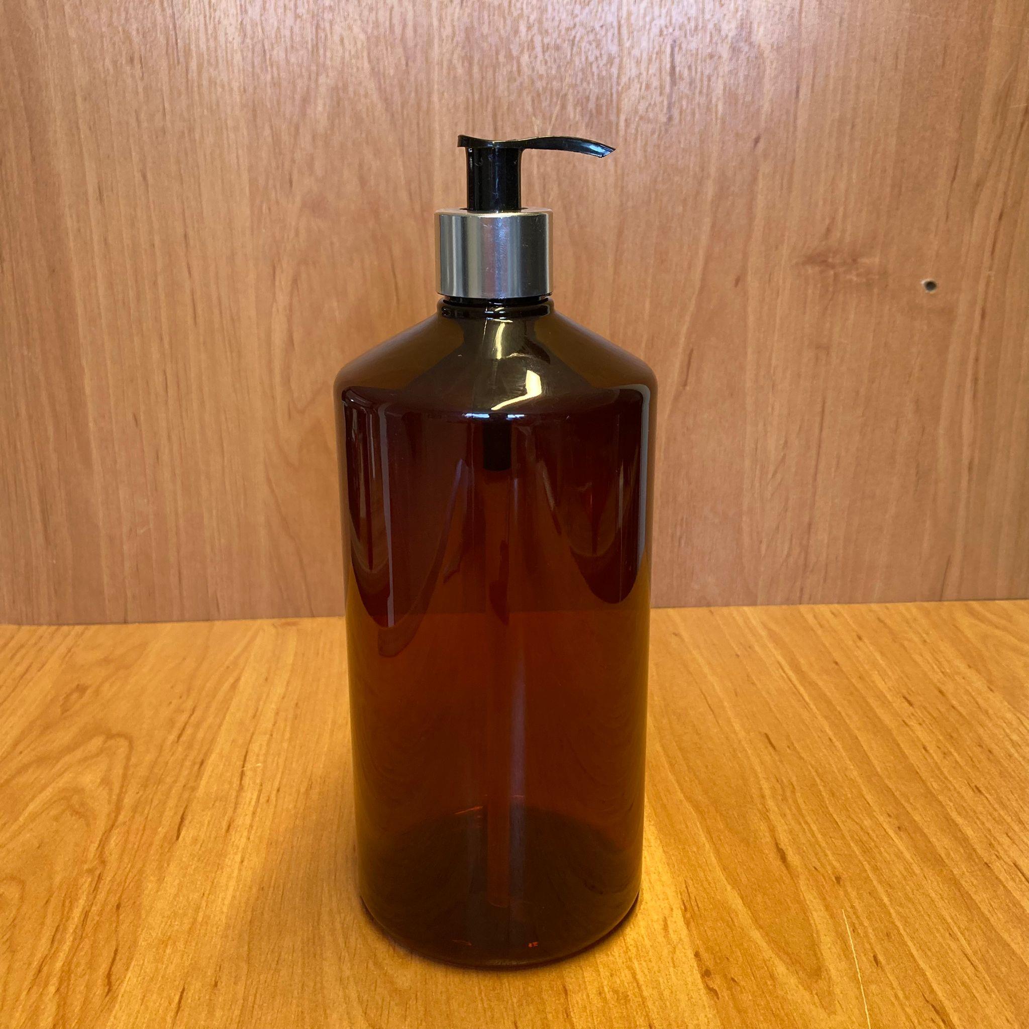 1000 CC AMBER PLASTİK ŞİŞE - GÜMÜŞ POMPALI - 1000 ML KAHVERENGİ BOŞ PLASTİK ŞİŞE - KALIN (45 GR)