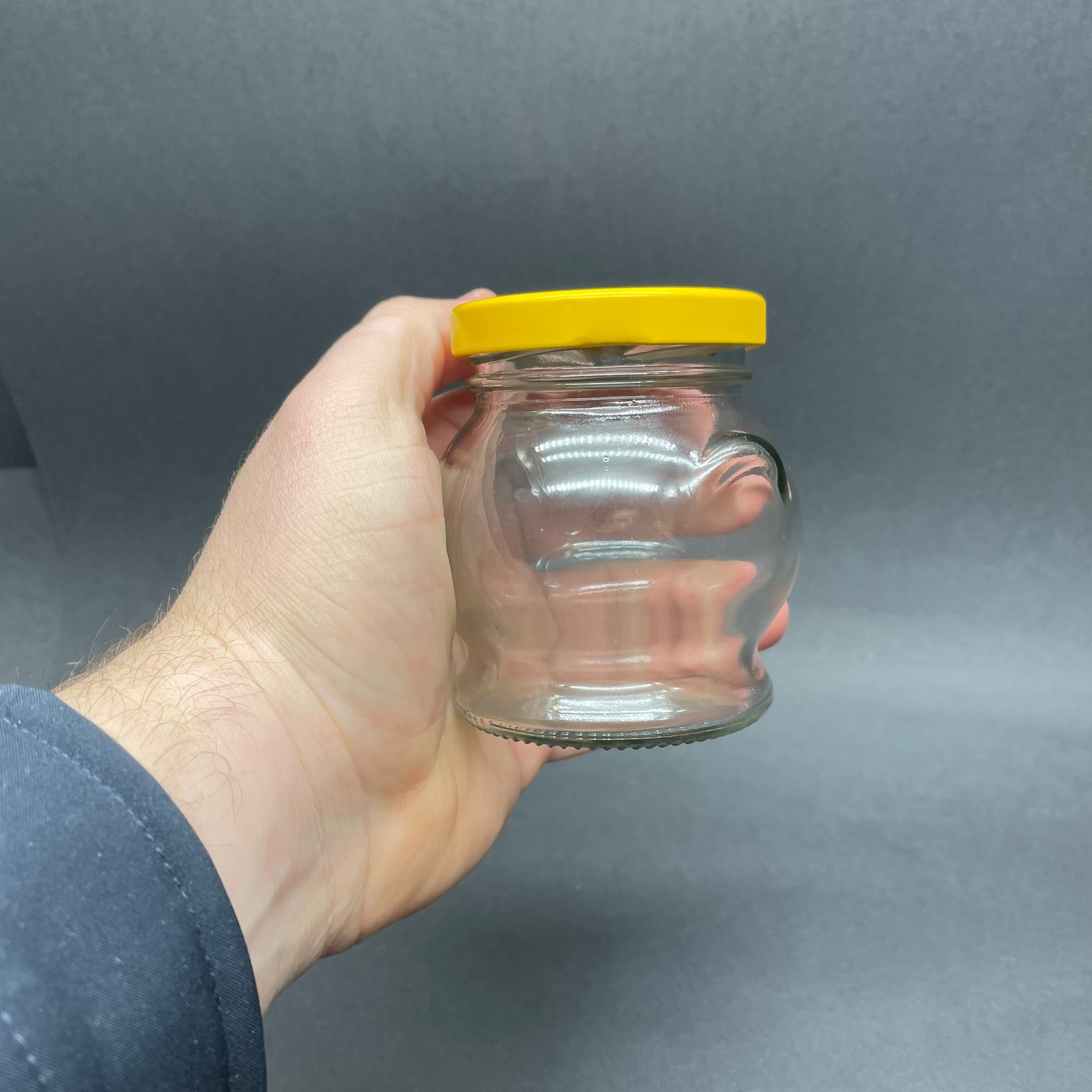 200 CC KULPLU TOMBUL CAM KAVANOZ- SARI METAL KAPAKLI - 200 ML KÜRE KAVANOZ