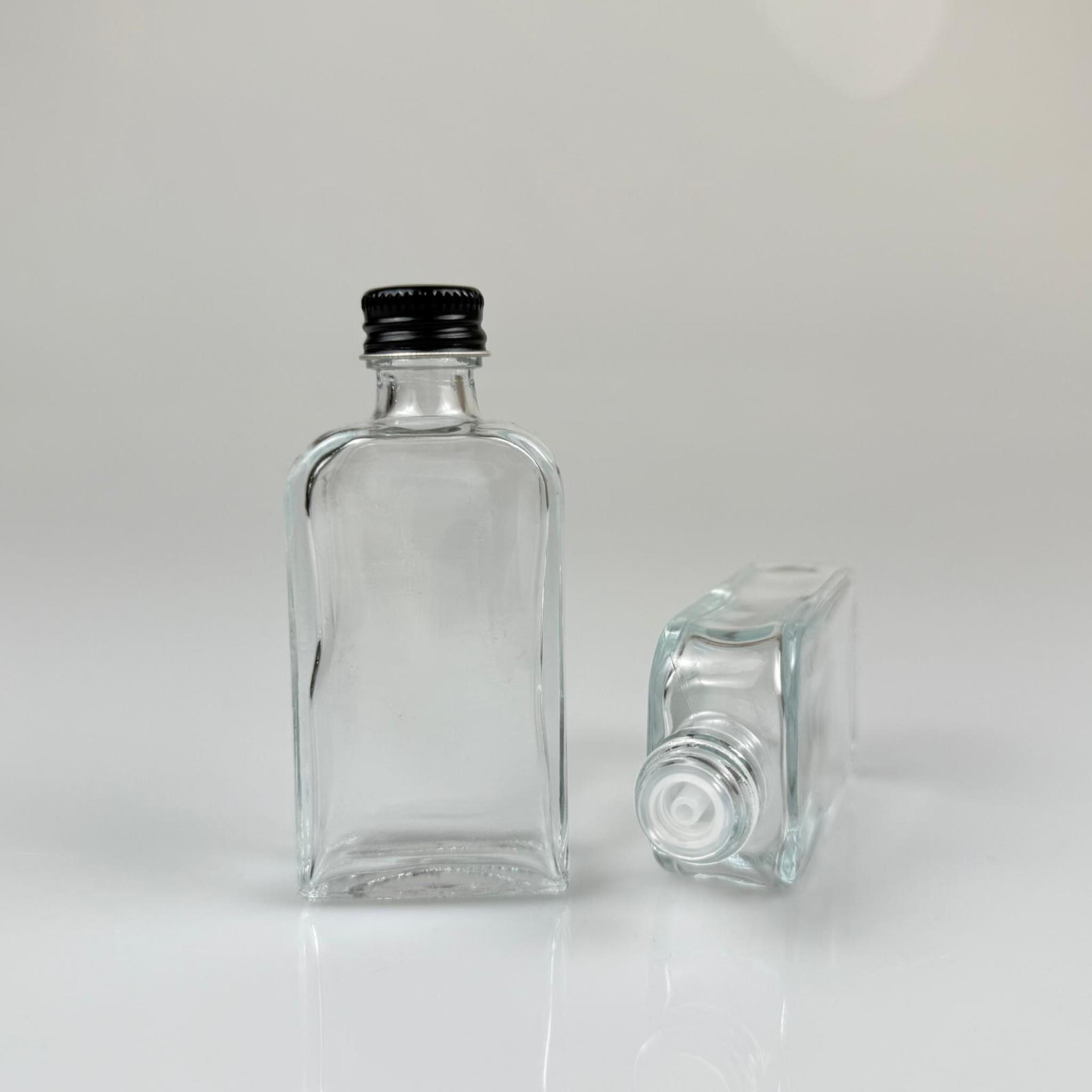 40 CC YASSI DİKDÖRTGEN CAM ŞİŞE - SİYAH METAL KAPAKLI KOLONYA TIPALI - 40 ML PRESTİJLİ ŞİŞE