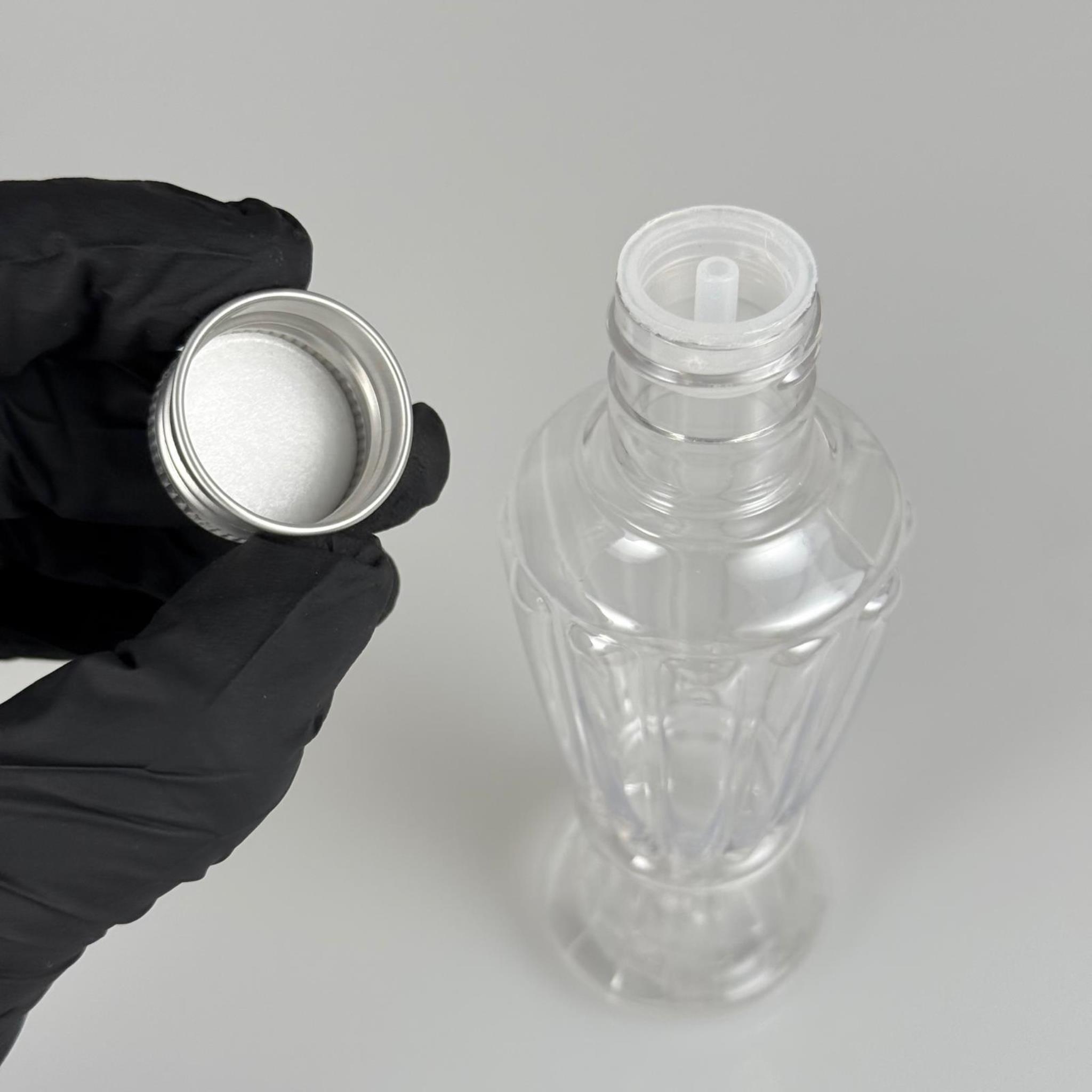 100 CC CAMPET VAZO HÜRREM KOLONYA ŞİŞESİ (24 AĞIZ) + KÖPÜK CONTALI GÜMÜŞ METAL ALÜMİNYUM KAPAKLI + KOLONYA TIPALI TAKIM - 100 ML KAPAKLI PLASTİK ŞİŞELER