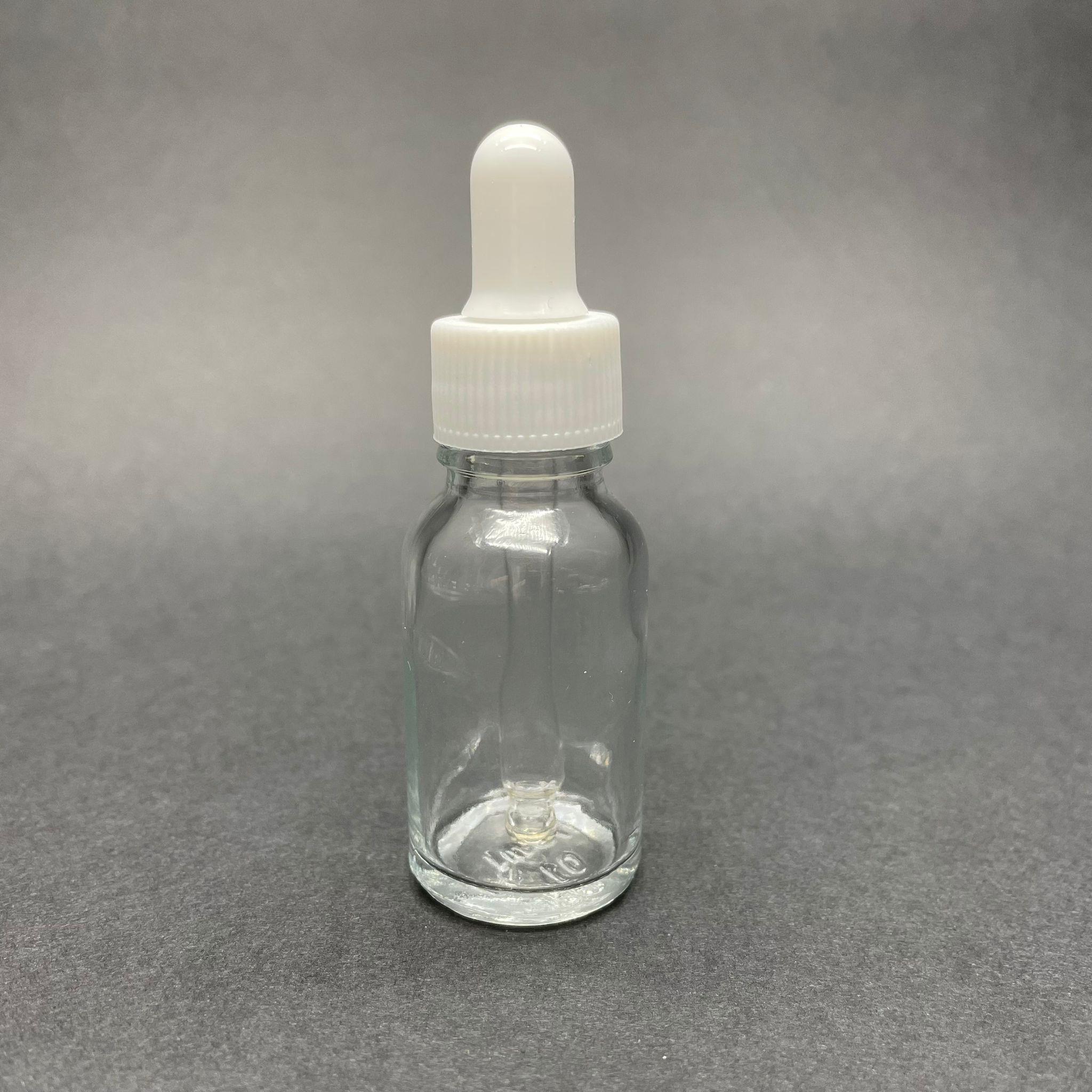 15 CC ŞEFFAF CAM DAMLALIKLI ŞİŞE - BEYAZ EMZİK - BEYAZ PLASTİK KAPAK - 15 ML CAM DAMLALIKLI ŞİŞE