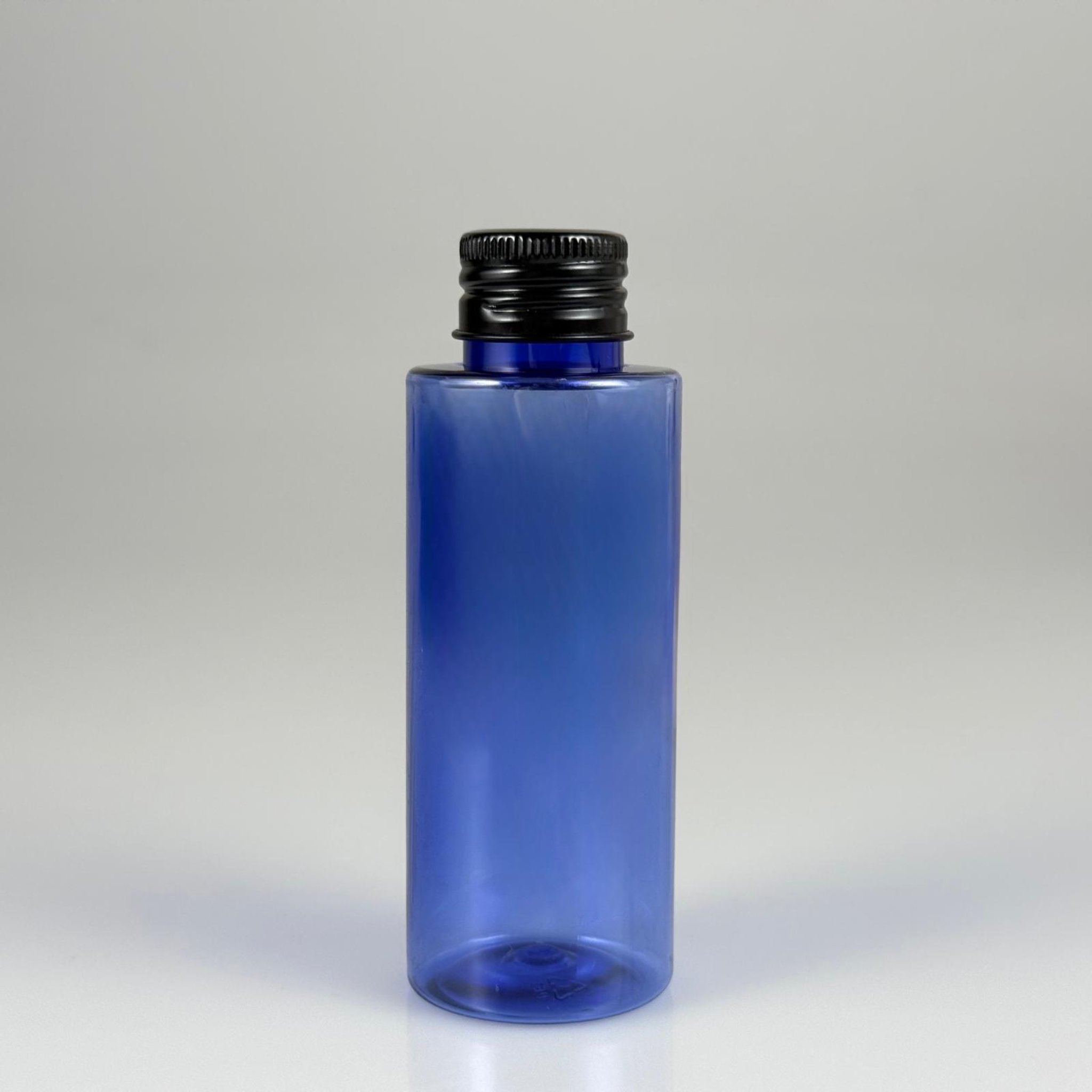 100 CC MAVİ SİLİNDİR KESKİN KÜT MODEL SERT PET ŞİŞE (17 GR - 24 AĞIZ ) + KÖPÜK COMTALI SİYAH METAL ALÜMİNYUM KAPAK TAKIM - 100 ML KAPAKLI MAVİ PET ŞİŞELER