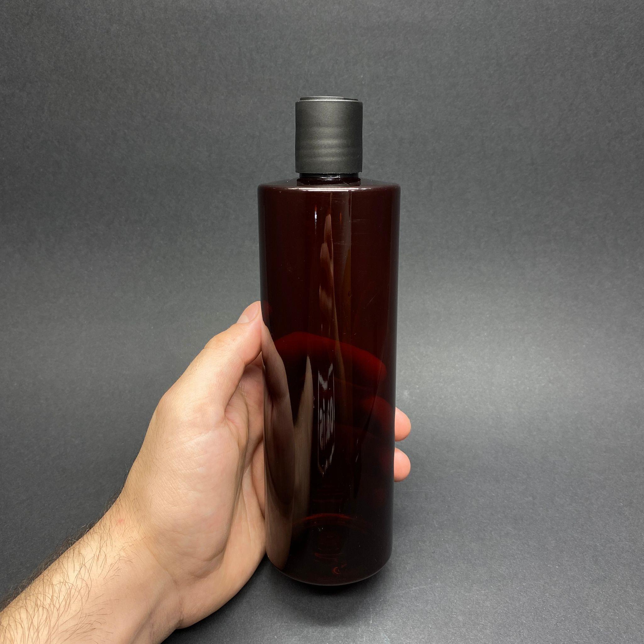 400 CC KÜT BOYUNLU SİLİNDİR PET ŞİŞE (30 GR) - SİYAH DİSKTOP ŞAMPUAN KAPAKLI - 400 ML PLASTİK ŞİŞE - AMBER