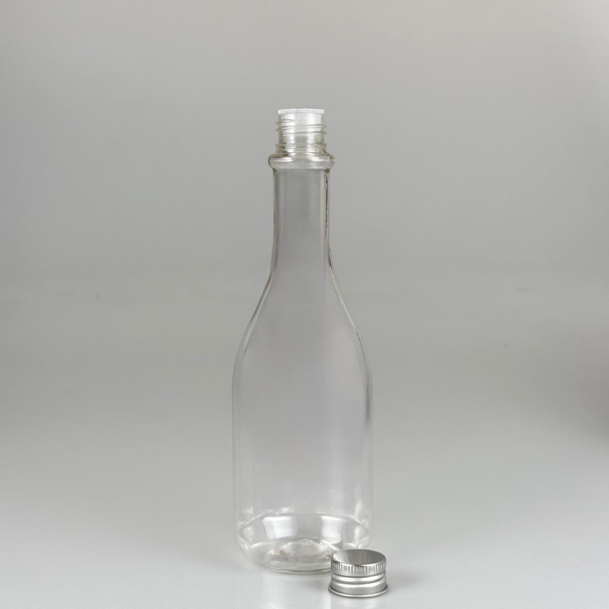 400 CC ŞEFFAF ELİT MODEL PET ŞİŞE (24 AĞIZ) + KÖPÜK CONTALI GÜMÜŞ METAL ALÜMİNYUM KAPAK + KOLONYA TIPALI TAKIM - 400 ML KAPAKLI PLASTİK ŞİŞELER