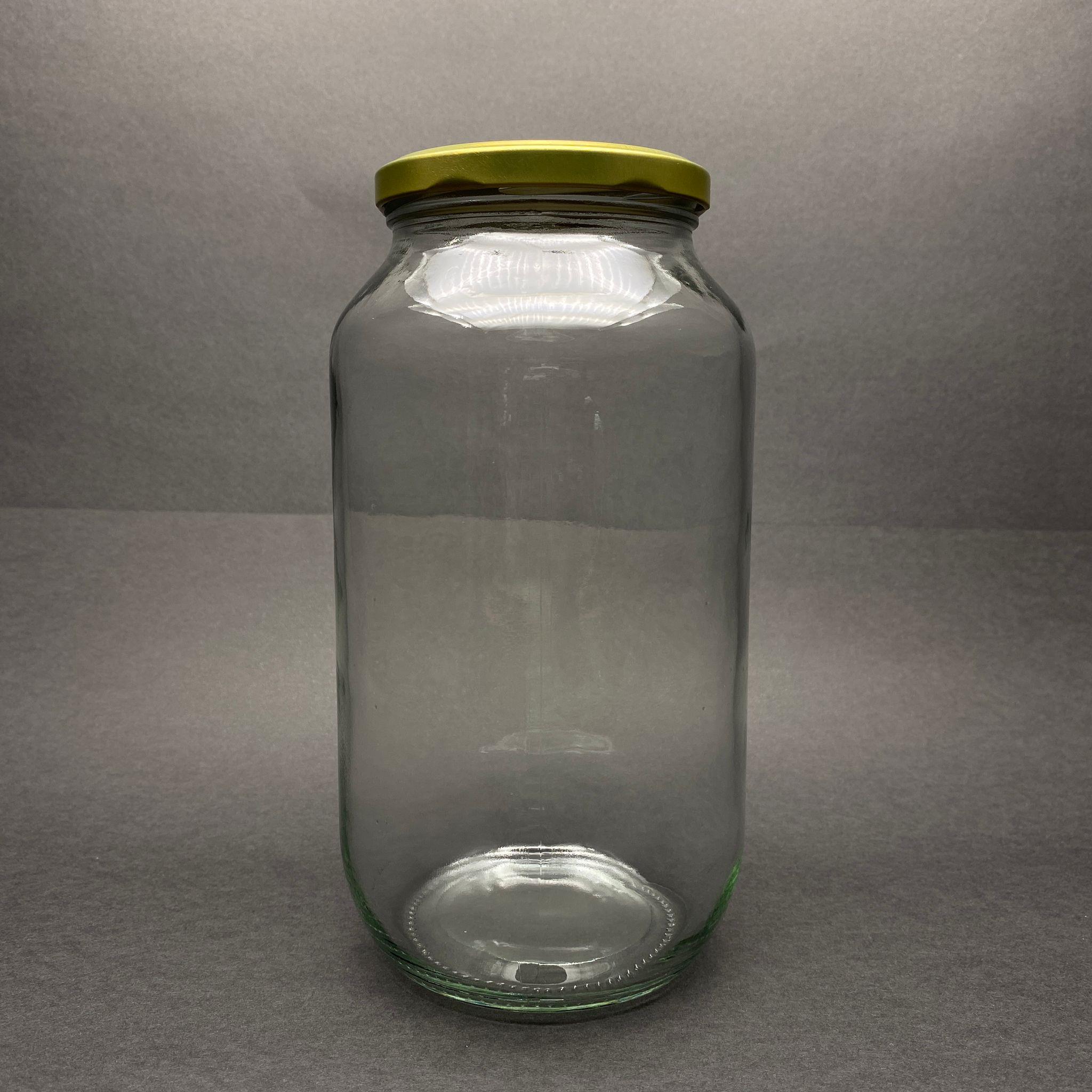 1500 CC CAM KAVANOZ - GOLD METAL KAPAKLI - 1500 ML DAR AĞIZ CAM KAVANOZ