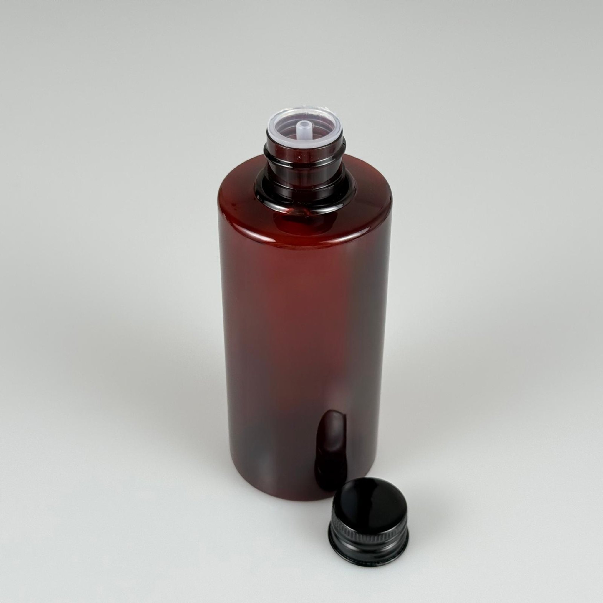 200 CC AMBER SİLİNDİR KESKİN KÜT MODEL SERT PET ŞİŞE (25 GR - 24 AĞIZ ) + KÖPÜK CONTALI SİYAH METAL ALÜMİNYUM KAPAKLI + KOLONYA TIPALI TAKIM - 200 ML KAPAKLI KAHVERENGİ PET ŞİŞELER