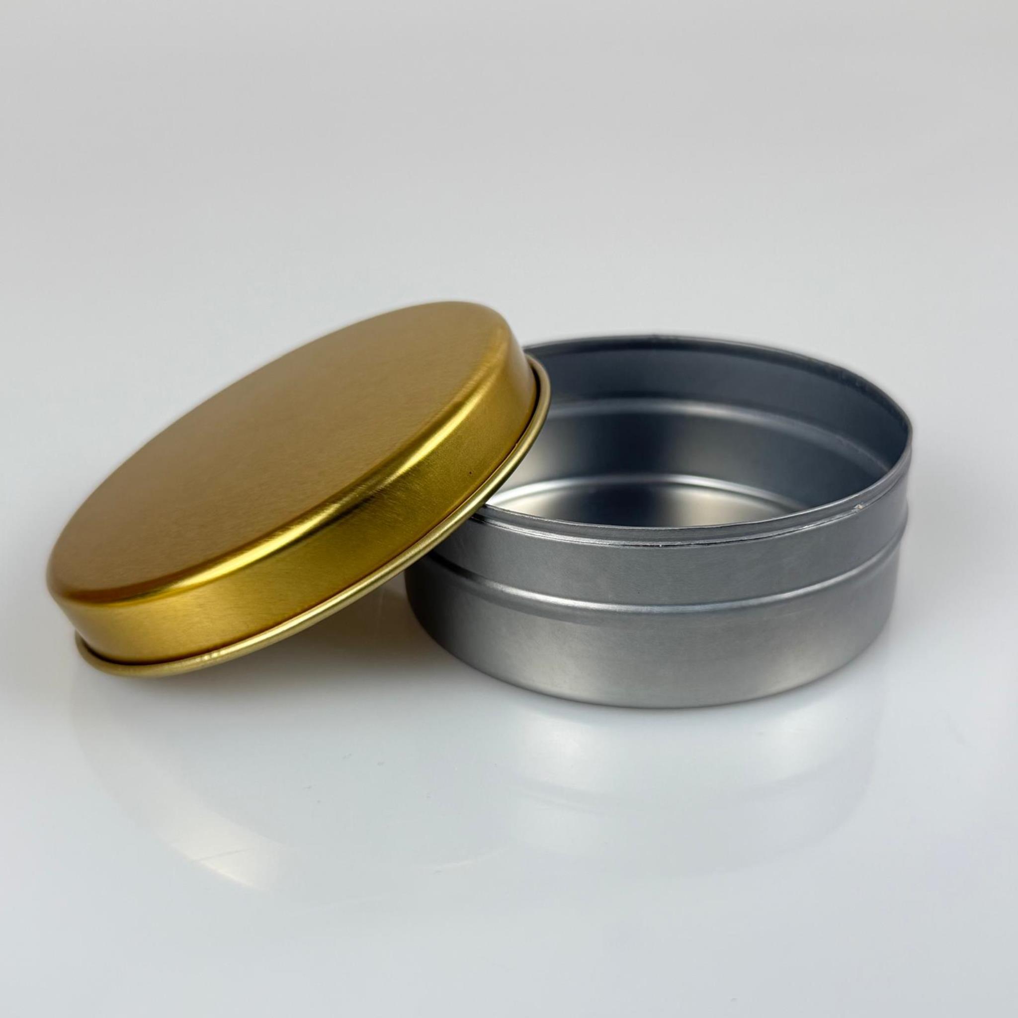 100 CC TENEKE KUTU - GÜMÜŞ - GOLD KAPAKLI - METAL AMBALAJ - MUM TENEKESİ 77 X 28 MM
