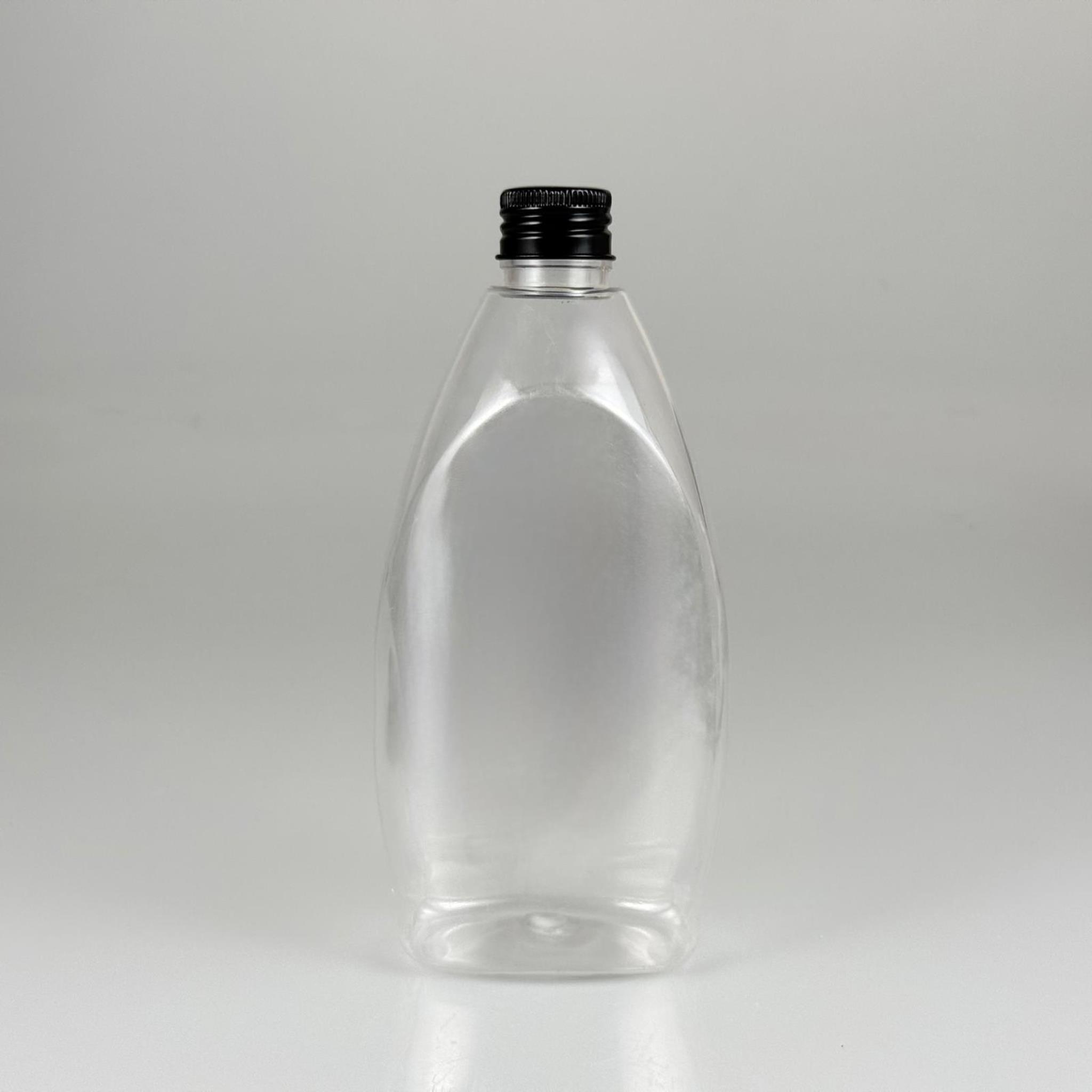 400 CC YASSI PET SIVI SABUN ŞİŞESİ (AĞIZ ÇAPI 24 MM) + KÖPÜK CONTALI SİYAH METAL ALÜMİNYUM KAPAKLI - 400 ML YASSI PET ŞİŞE