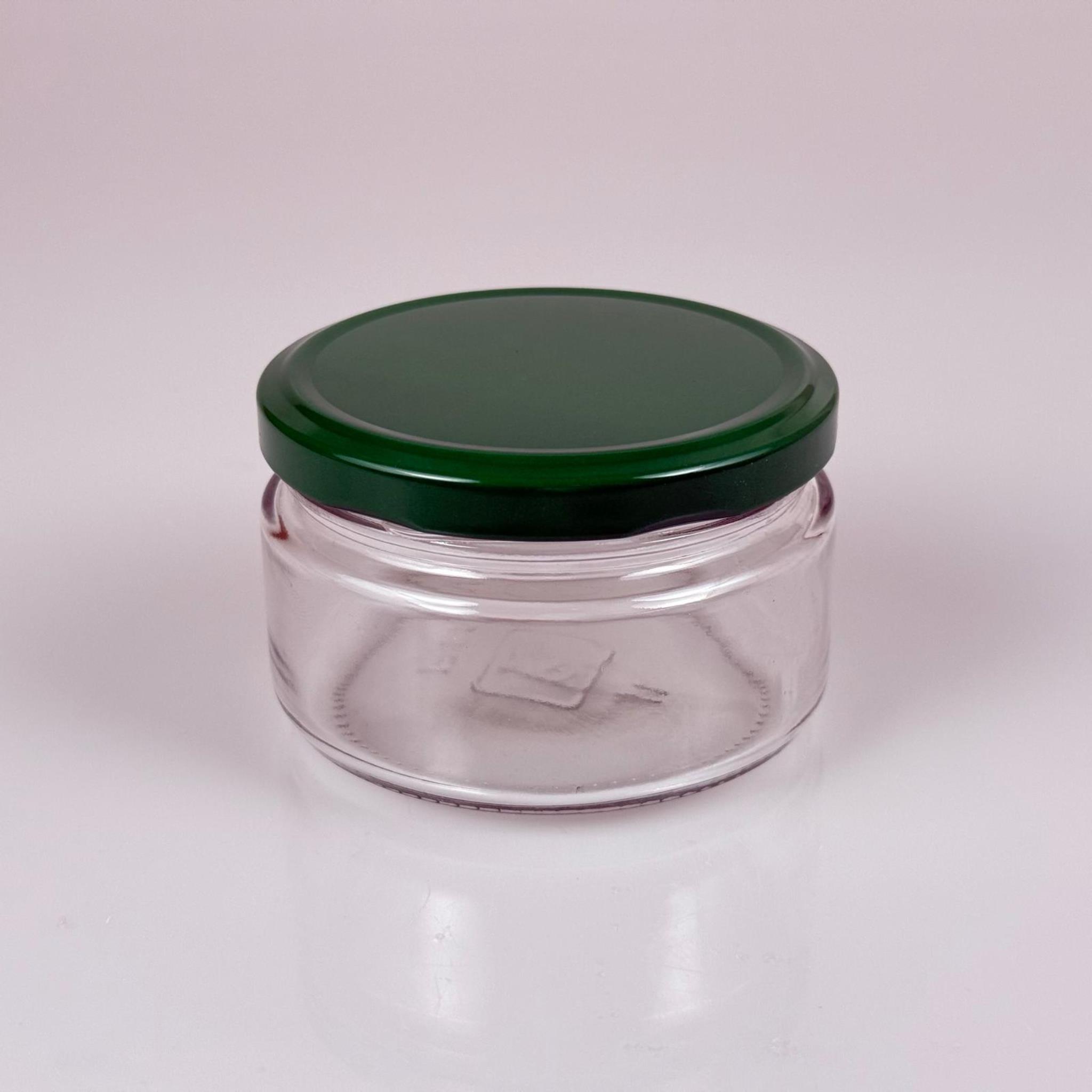 230 CC CAM KAVANOZ - KOYU YEŞİL METAL KAPAKLI - 230 ML CAM KAVANOZ - GENİŞ MAGNOLİA KAVANOZU