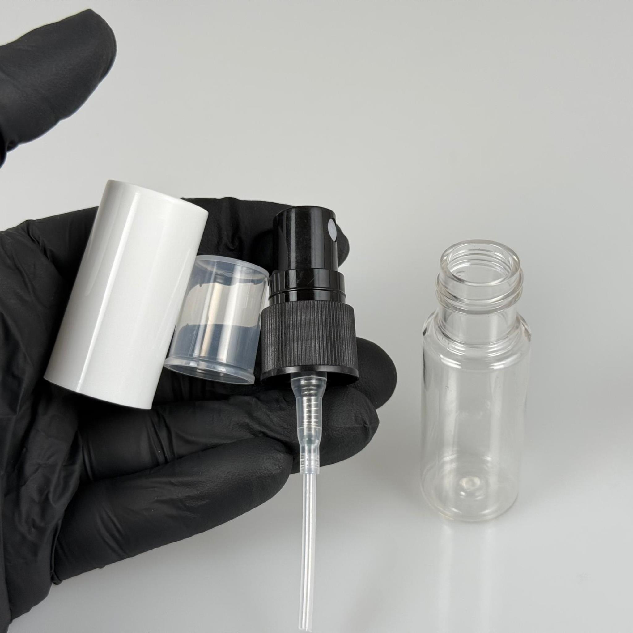 15 CC ŞEFFAF PARFÜM ŞİŞESİ PLASTİK - SİYAH SPREY + BEYAZ KAPAK - 15 ML PARFÜM ŞİŞESİ PET