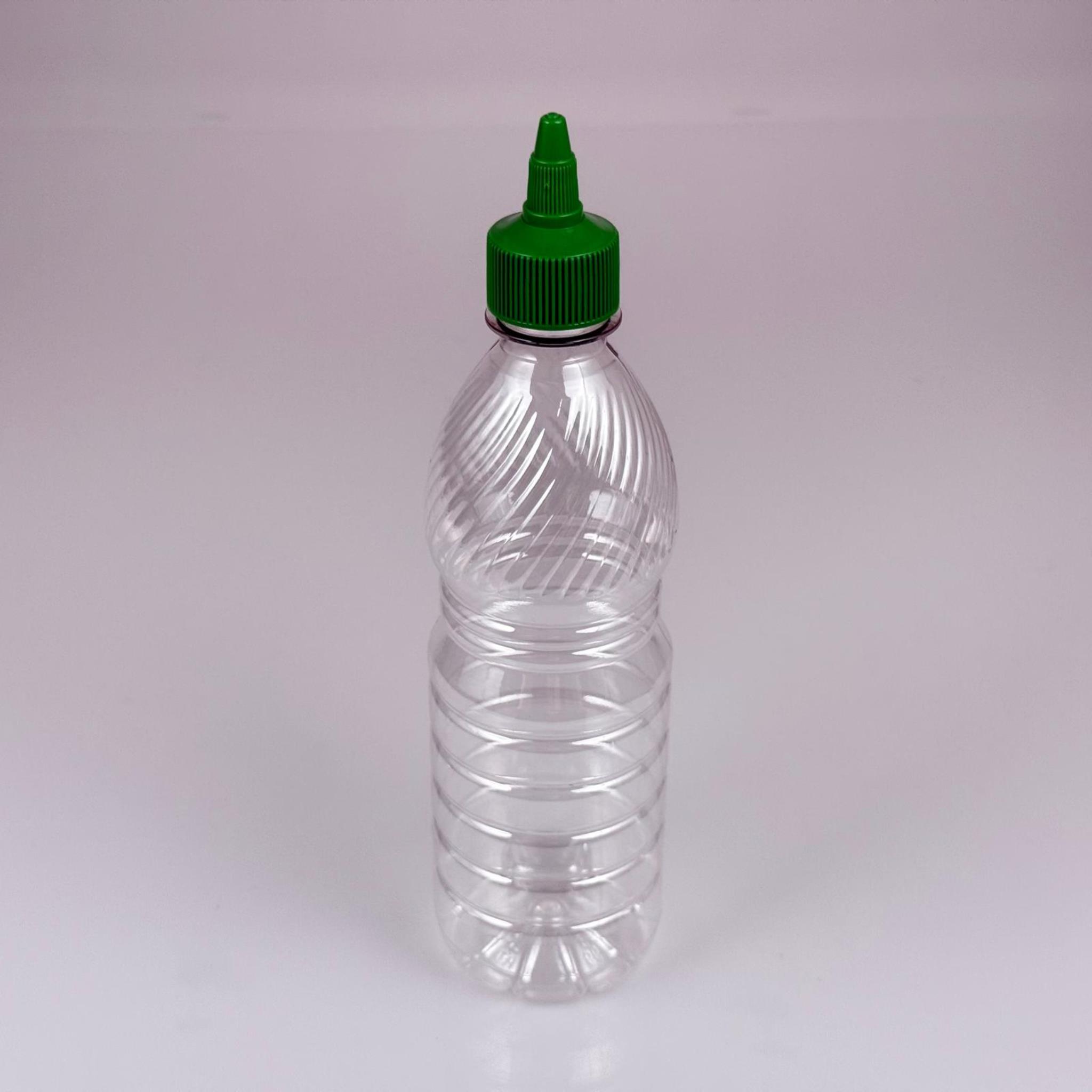 ZEYTİNYAĞI, SOS, ACI SOS, SİRKE, SRIRACHA VB BOŞ ŞİŞELERİ - YEŞİL SİVRİ TWİST AKITICI KAPAK + 500 ML ŞEFFAF KÜT PET PLASTİK ŞİŞE TAKIM