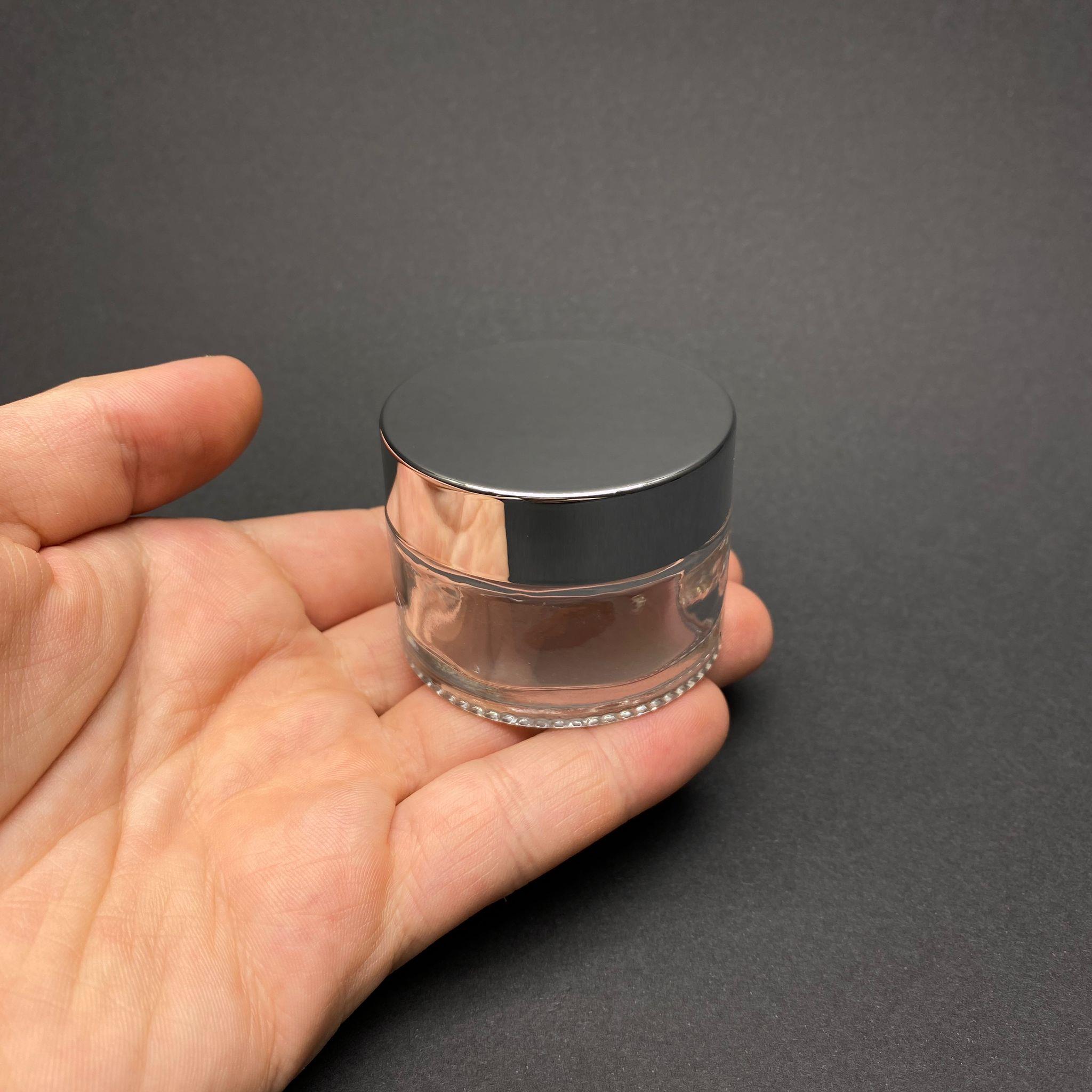 30 CC CAM ŞEFFAF KREM KAVANOZU - GÜMÜŞ AYNALI KAPAKLI İÇ CONTALI - 30 ML ŞEFFAF CAM KAVANOZ  - KOZMETİK KAVANOZ