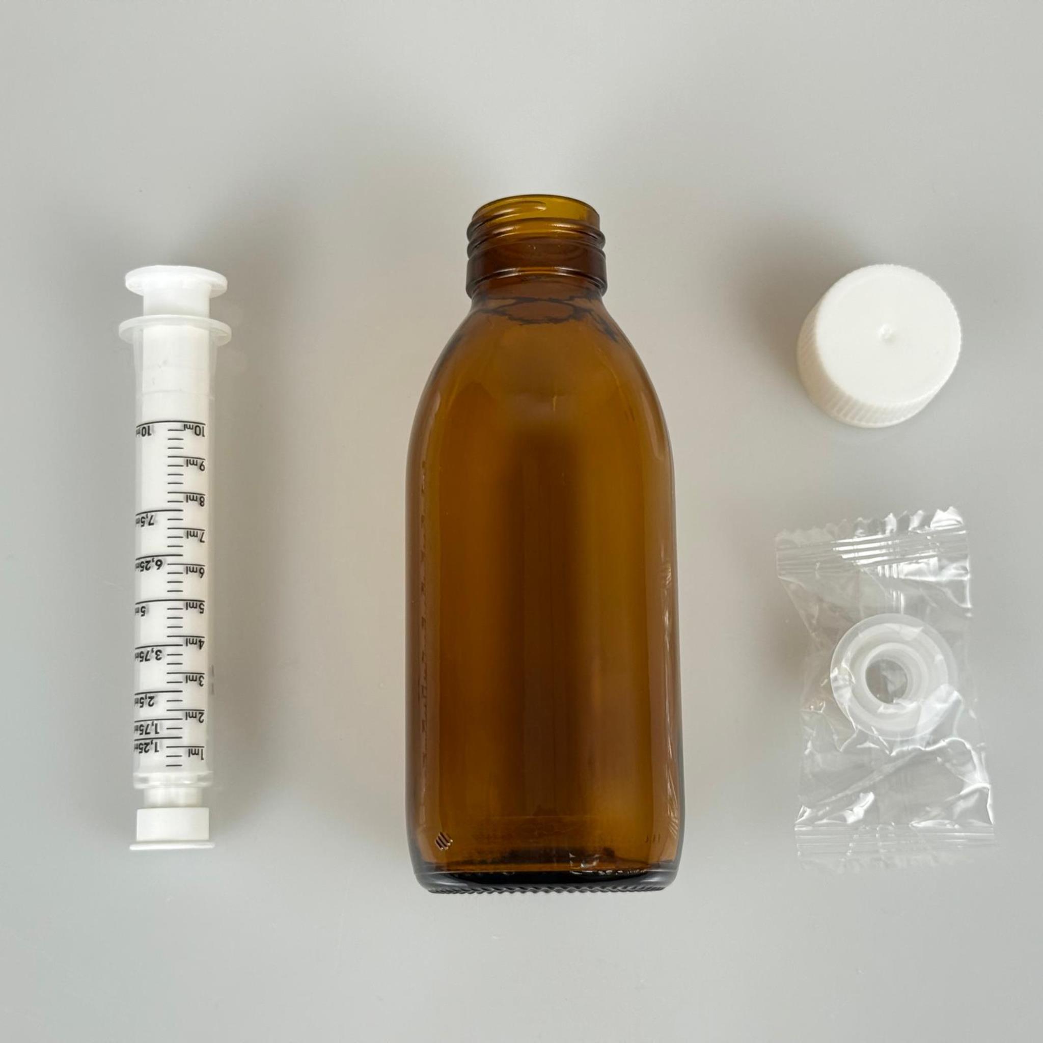 160 ML CAM ECZA ŞİŞESİ + 10 ML DOZAJ PİPETİ + DOZAJ TIPASI + CONTALI PLASTİK KAPAK TAKIM