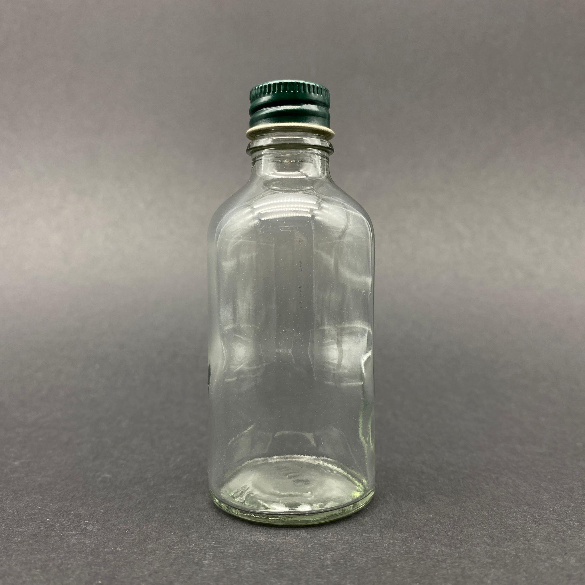 50 CC ŞEFFAF CAM ŞİŞE - YEŞİL VİDALI METAL KAPAKLI - 50 ML CAM ŞİŞE