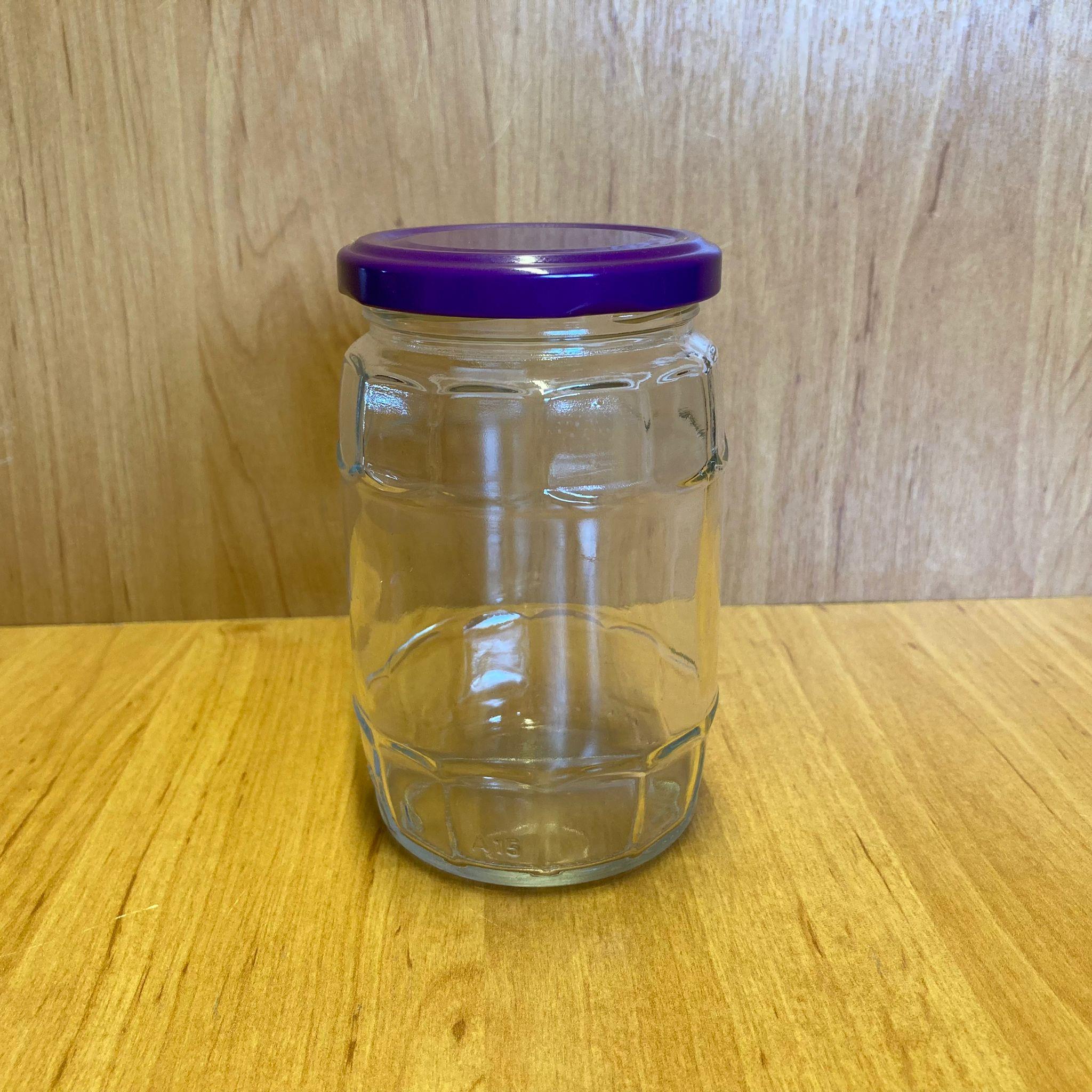 370 CC FIÇI KAVANOZ - MOR METAL KAPAKLI - 370 ML FIÇI TİPİ CAM KAVANOZ