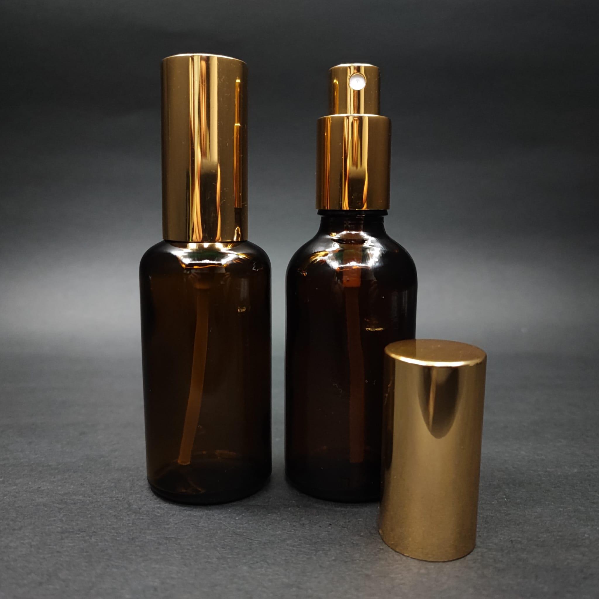 50 ML LÜKS VİDALI VALF ÇEVİRME PARFÜM ŞİŞELERİ - 50 CC AMBER CAM ŞİŞE - GOLD METAL SPREYLİ KAPAKLI SET