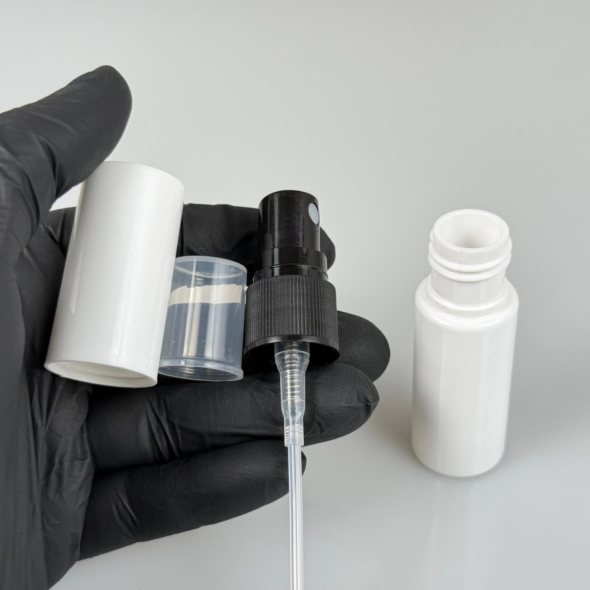 15 CC BEYAZ PARFÜM ŞİŞESİ PLASTİK - SİYAH SPREY + BEYAZ KAPAK - 15 ML PARFÜM ŞİŞESİ PET