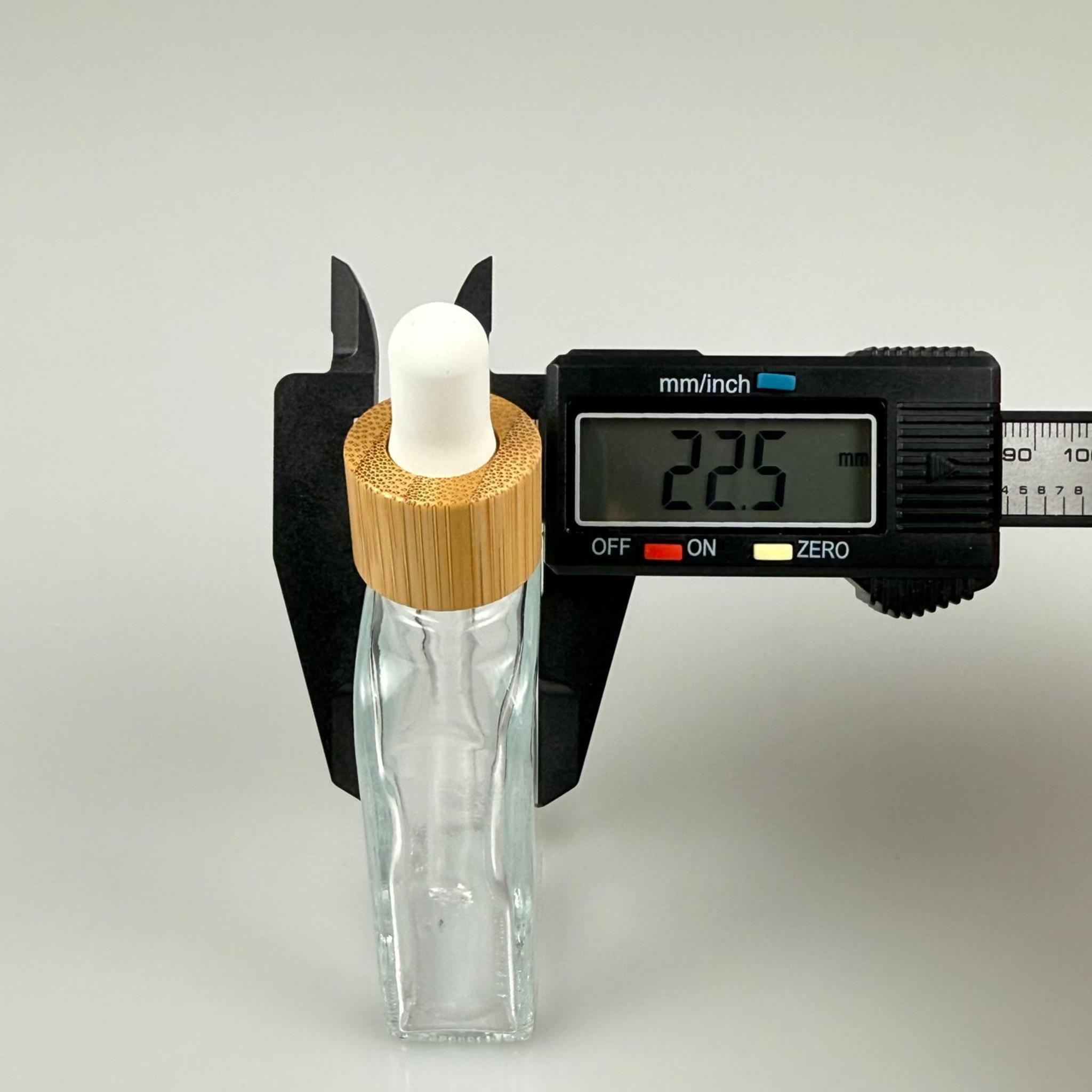 40 CC YASSI DİKDÖRTGEN PRESTİJLİ CAM DAMLALIKLI ŞİŞE - BEYAZ EMZİK - AHŞAP BAMBU KAPAK - 40 ML CAM DAMLALIKLI ŞİŞE - DAMLALIKLI BOŞ ŞİŞE