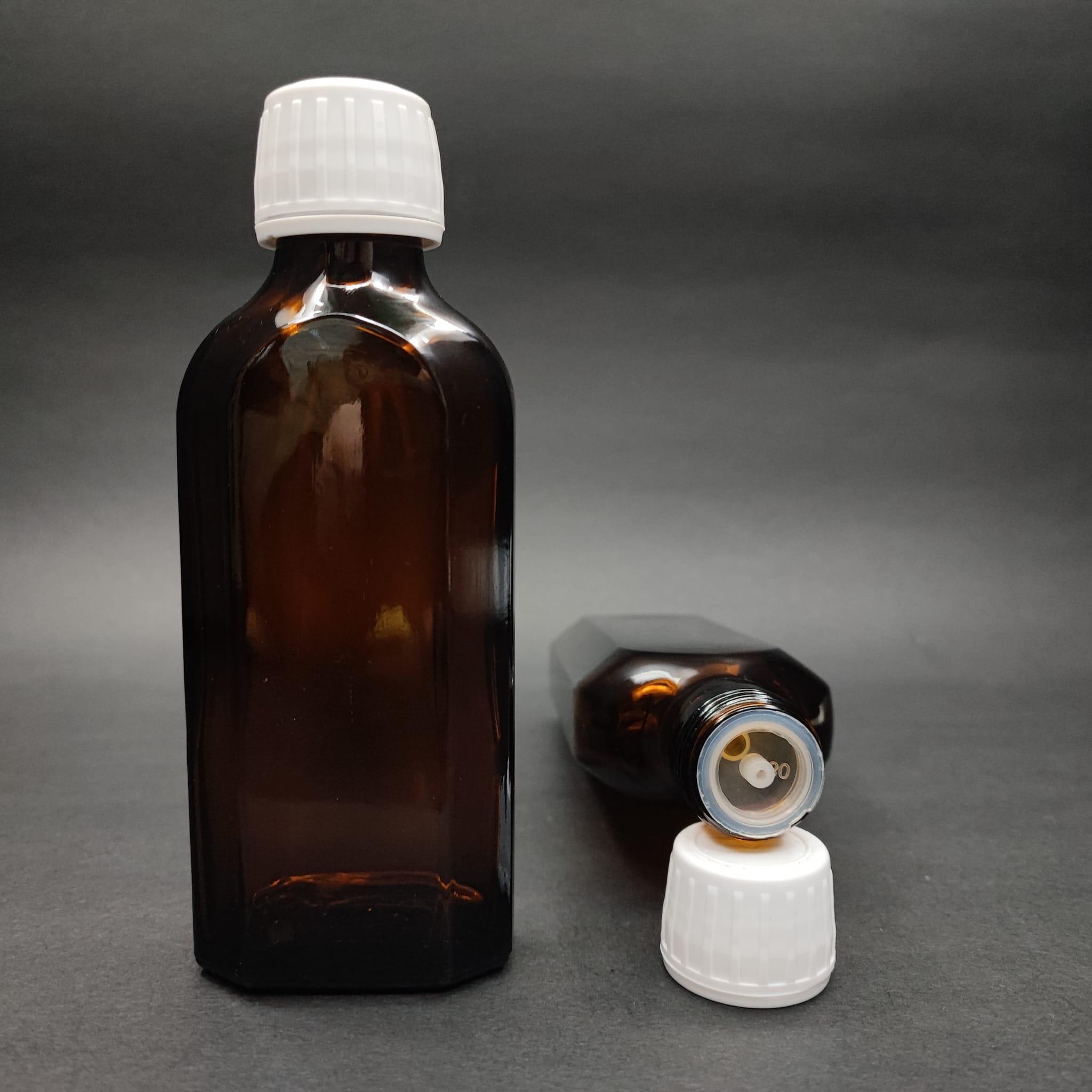 100 ML DOLUMU KOLAY, GENİŞ AĞIZLI İÇTEN DAMLALIKLI ŞİŞE (25 MM AĞIZ)  - 100 CC BEYAZ KİLİTLİ DAMLALIKLI CAM ECZA ŞİŞESİ - AMBER YASSI KAHVERENGİ