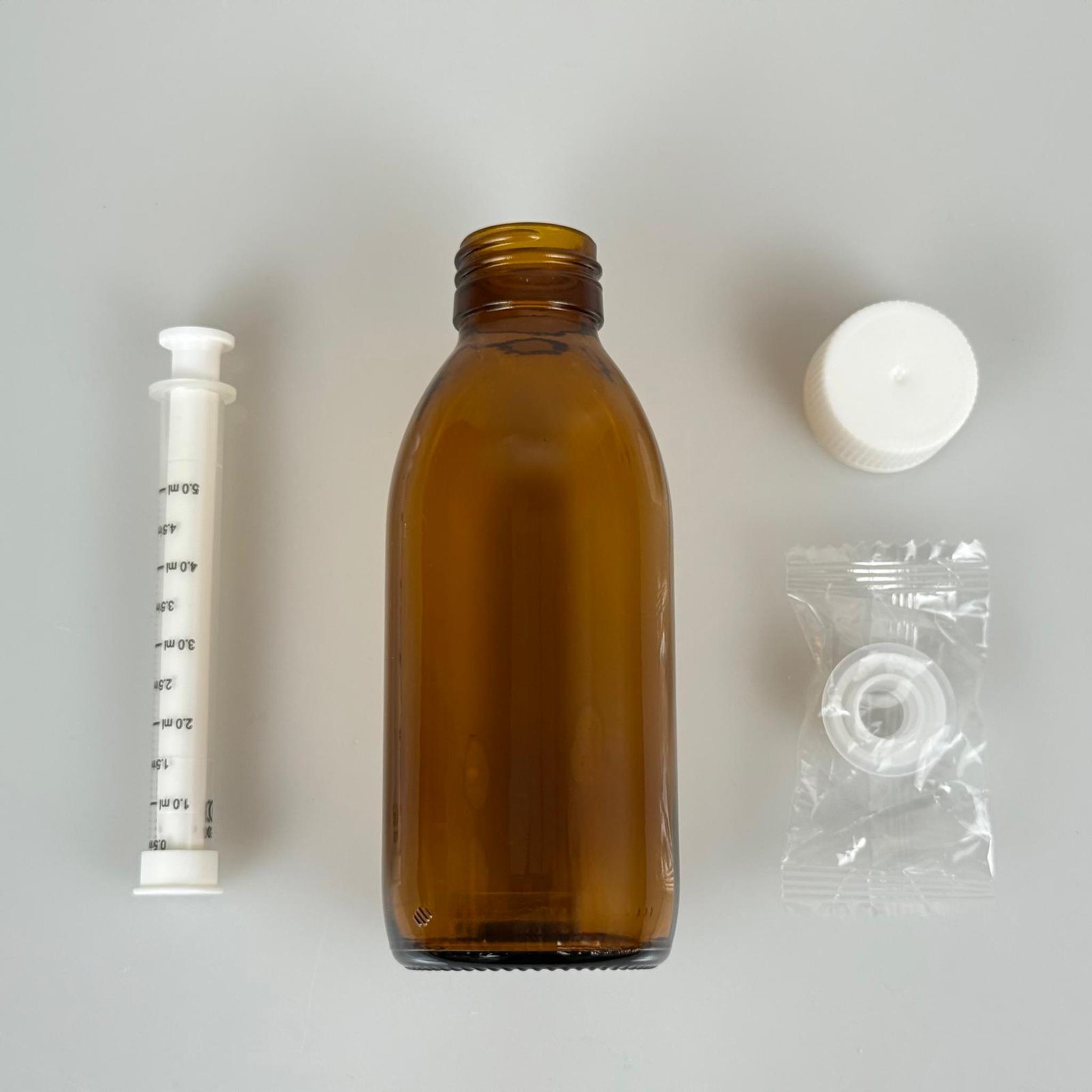 160 ML CAM ECZA ŞİŞESİ + 5 ML DOZAJ PİPETİ + DOZAJ TIPASI + CONTALI PLASTİK KAPAK TAKIM
