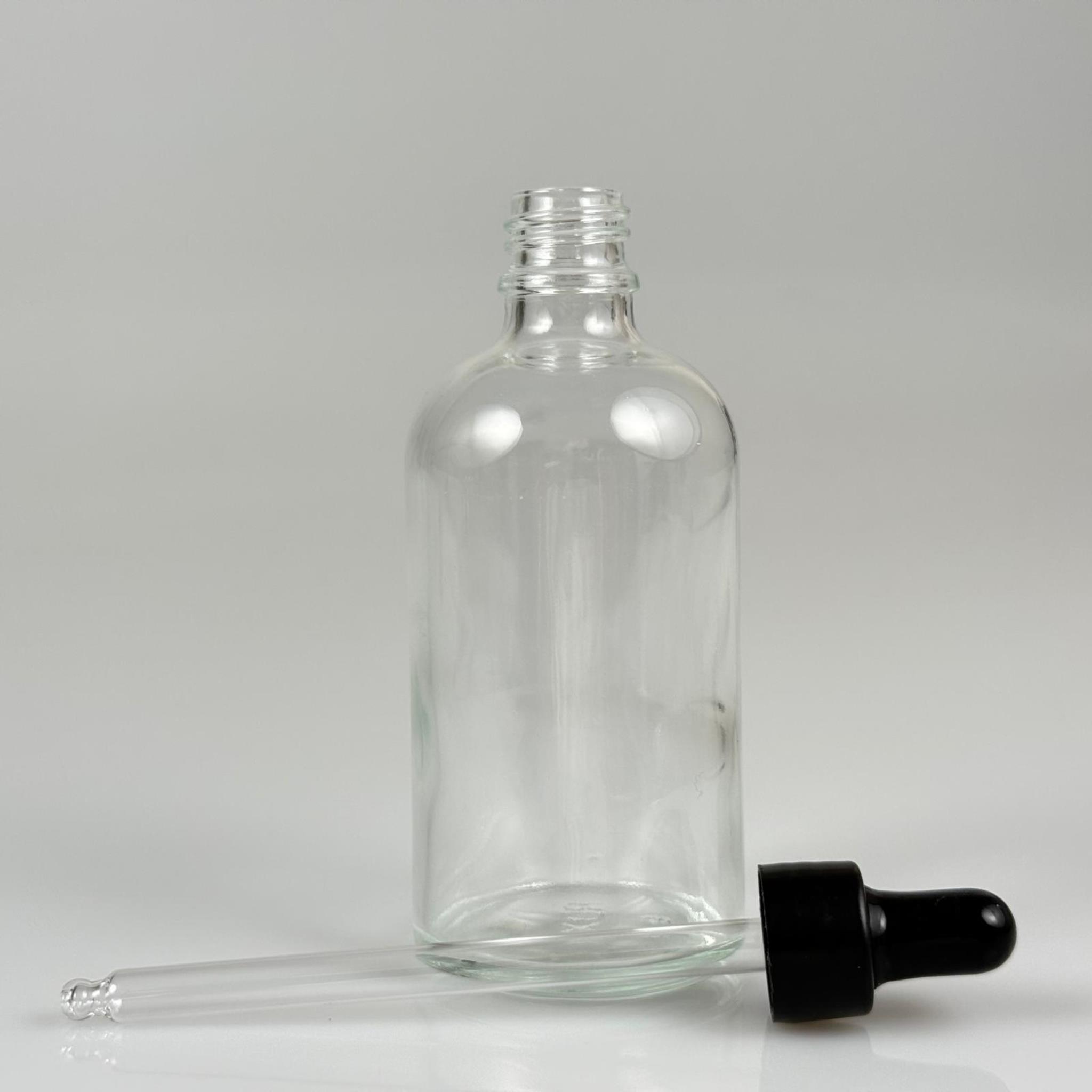 100 CC ŞEFFAF CAM DAMLALIKLI ŞİŞE - SİYAH EMZİK + SİYAH DÜZ KAPAK + CAM PİPET TAKIM - 100 ML DAMLALIKLI ŞİŞE SETİ