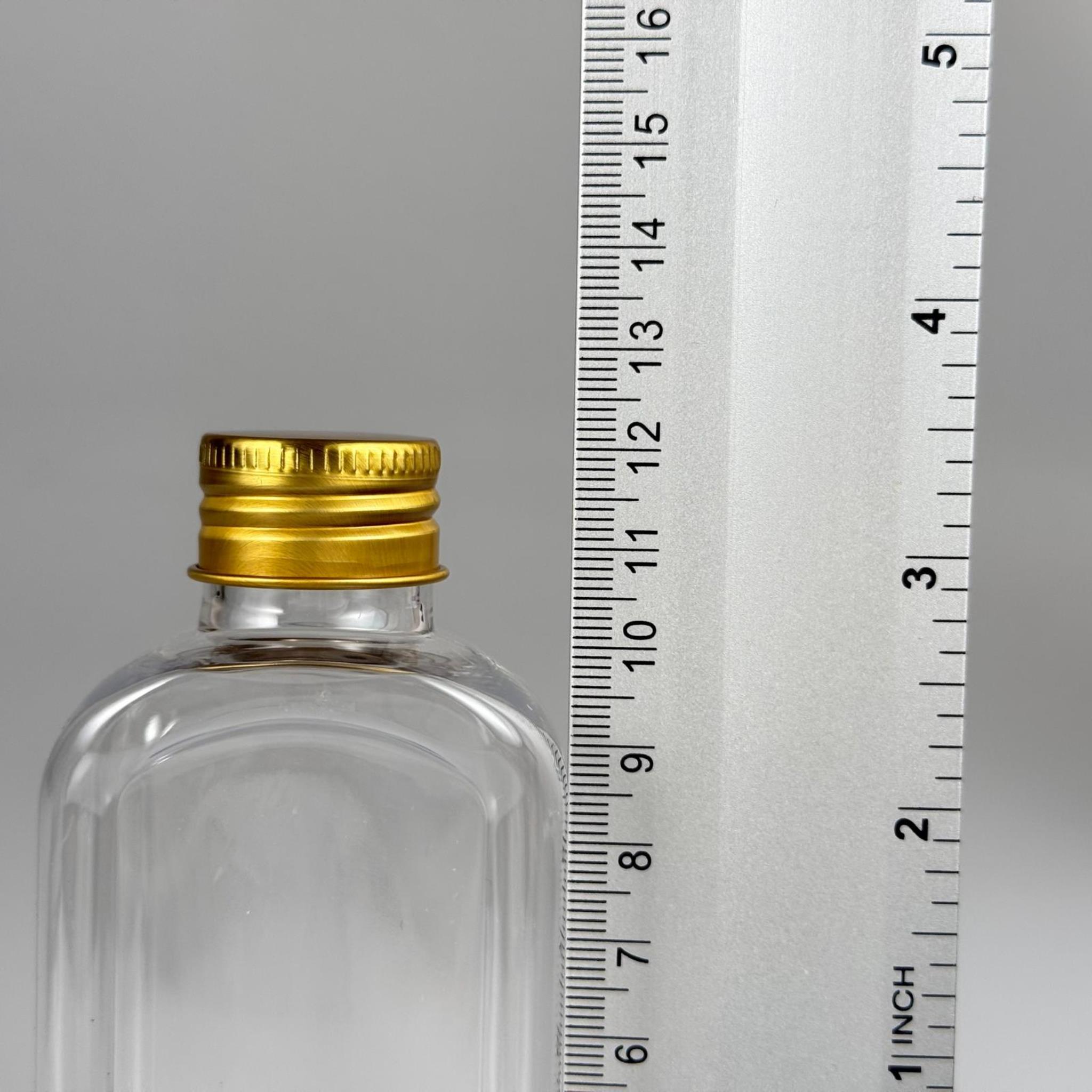 140 CC YASSI KÖŞELİ MODEL ŞEFFAF PET ŞİŞE (24 AĞIZ) + KÖPÜK CONTALI GOLD METAL ALÜMİNYUM KAPAK TAKIM - 140 ML KAPAKLI PLASTİK ŞİŞELER