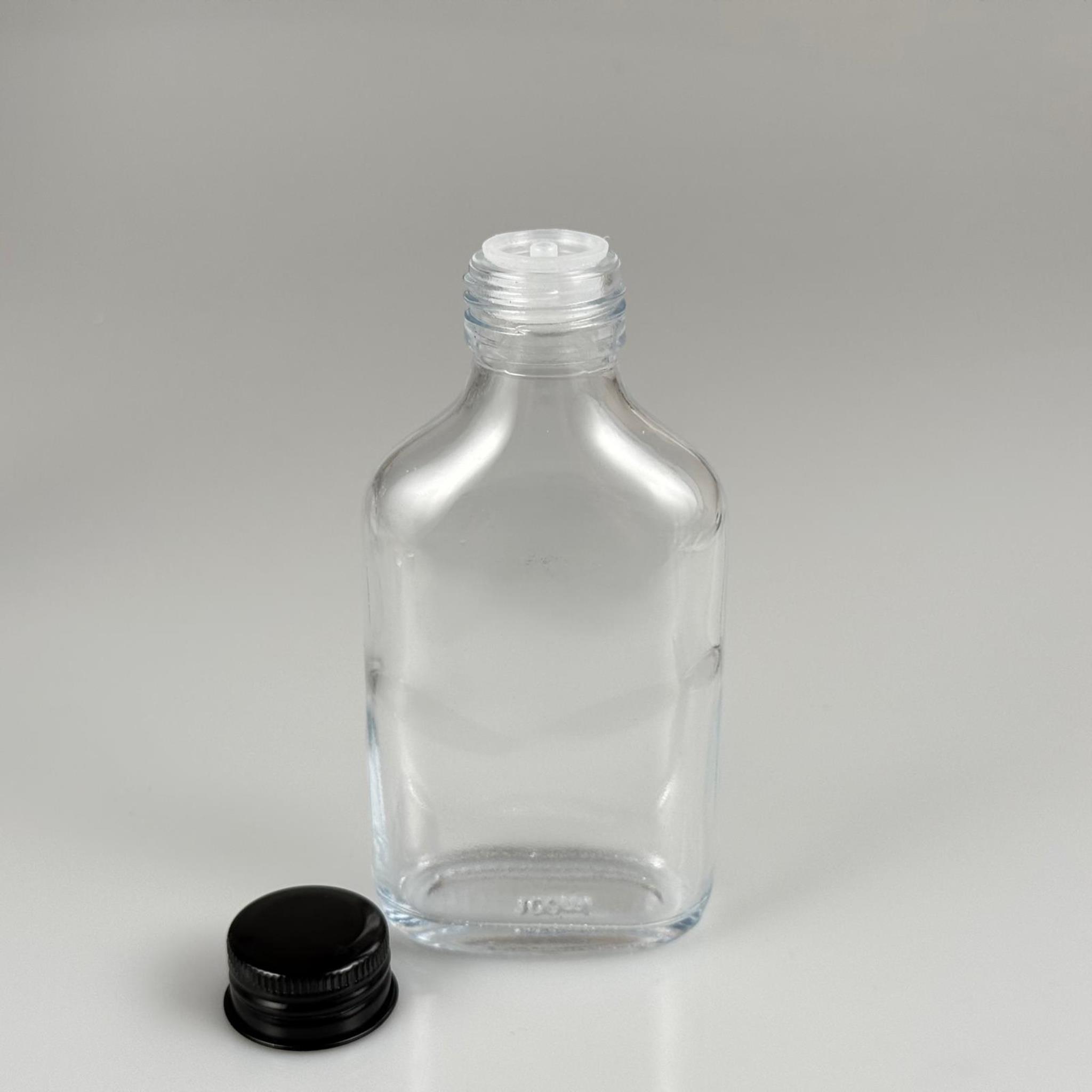 100 CC YASSI LÜX KOLONYA CAM ŞİŞE - SİYAH METAL ALÜMİNYUM KAPAKLI + KOLONYA TIPALI - 100 ML LÜKS METAL KAPAKLI CAM KOLONYA ŞİŞESİ