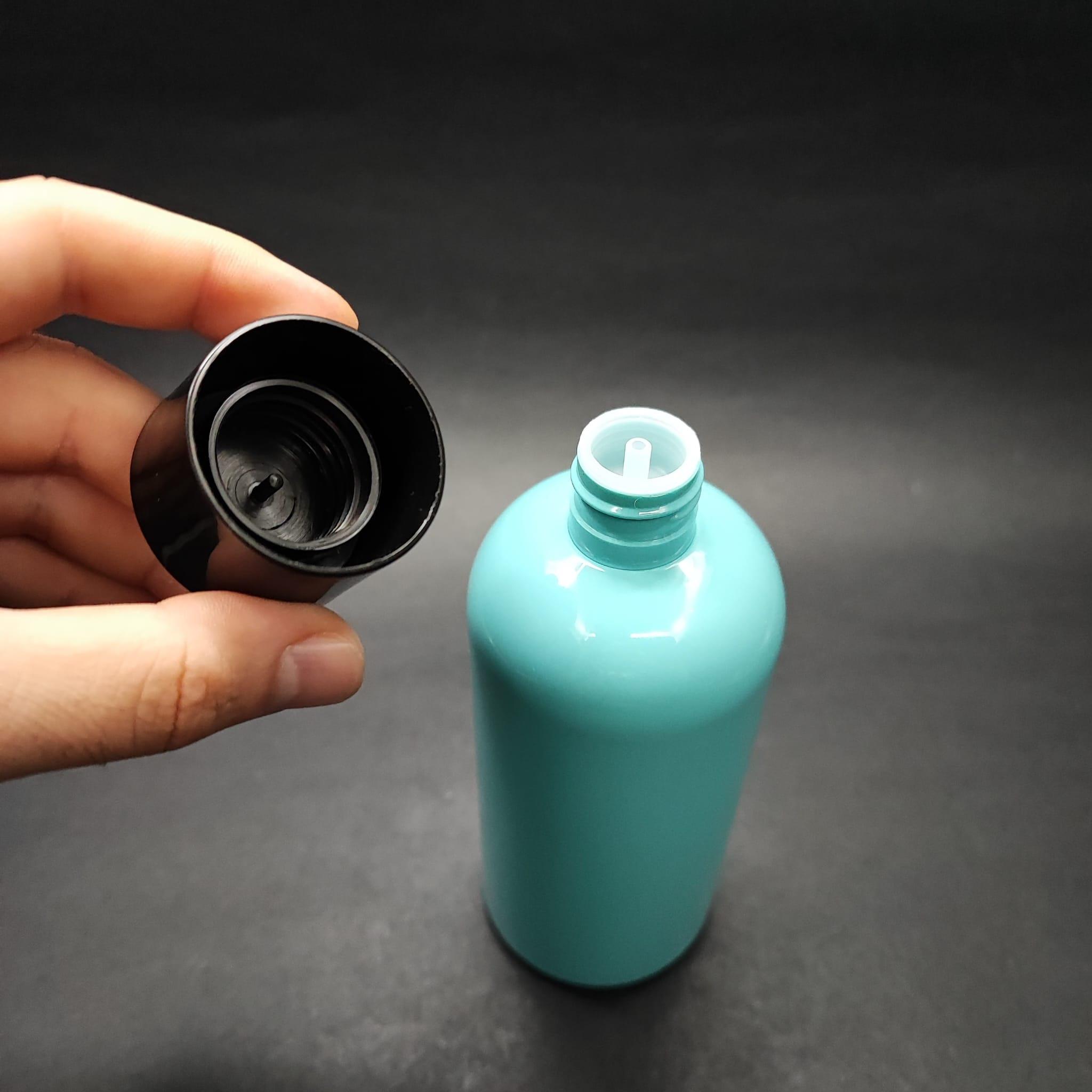 400 CC OVAL BOYUNLU UZUN SİLİNDİR PET ŞİŞE (30 GR) - SİYAH KOLONYA LOSYON KAPAK + TIPA - 400 ML PLASTİK ŞİŞE - TURKUAZ