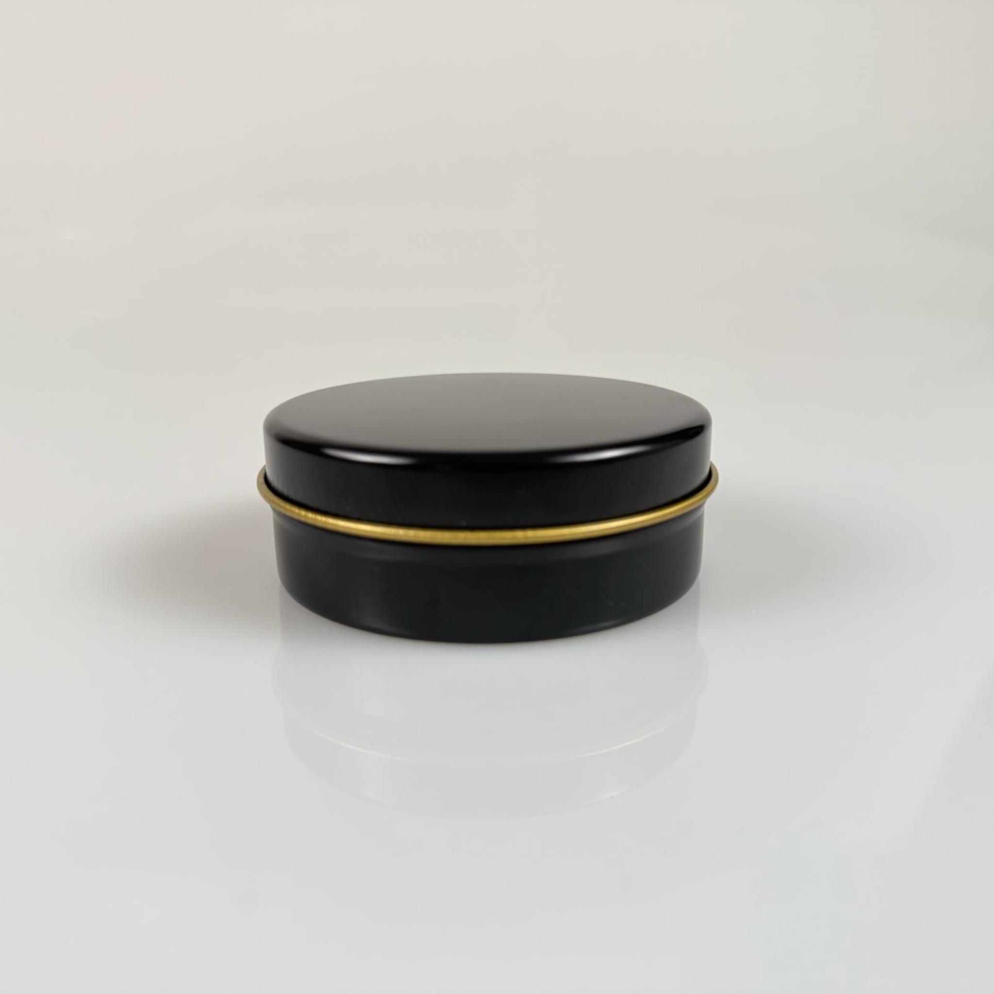 100 CC TENEKE KUTU - SİYAH - SİYAH KAPAKLI - METAL AMBALAJ - MUM TENEKESİ 77 X 28 MM