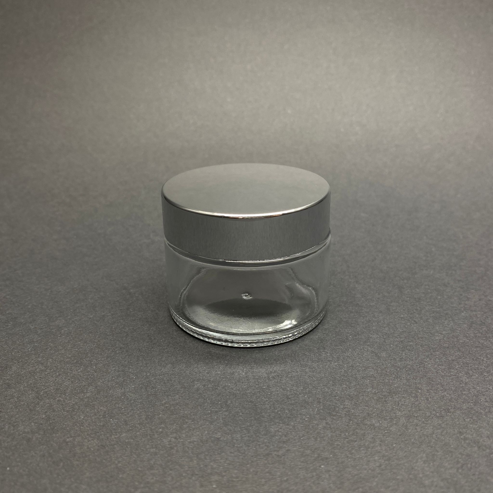 50 CC CAM ŞEFFAF KREM KAVANOZU - GÜMÜŞ AYNALI KAPAKLI İÇ CONTALI - 50 ML ŞEFFAF CAM KAVANOZ  - KOZMETİK KAVANOZ