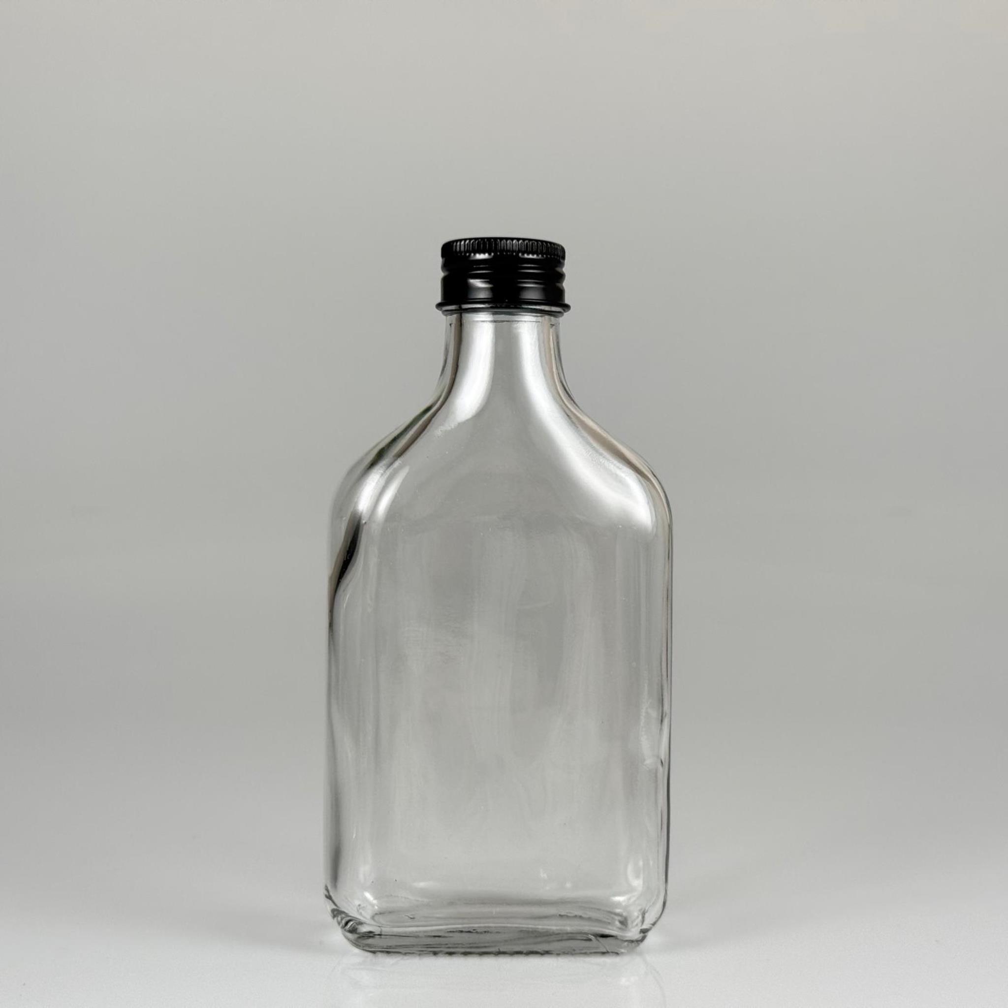 200 CC YASSI CAM ŞİŞE - SİYAH METAL ALÜMİNYUM KAPAKLI - 200 ML CAM ŞİŞE - SOĞUK KAHVE İÇİN COLD BREW ŞİŞESİ