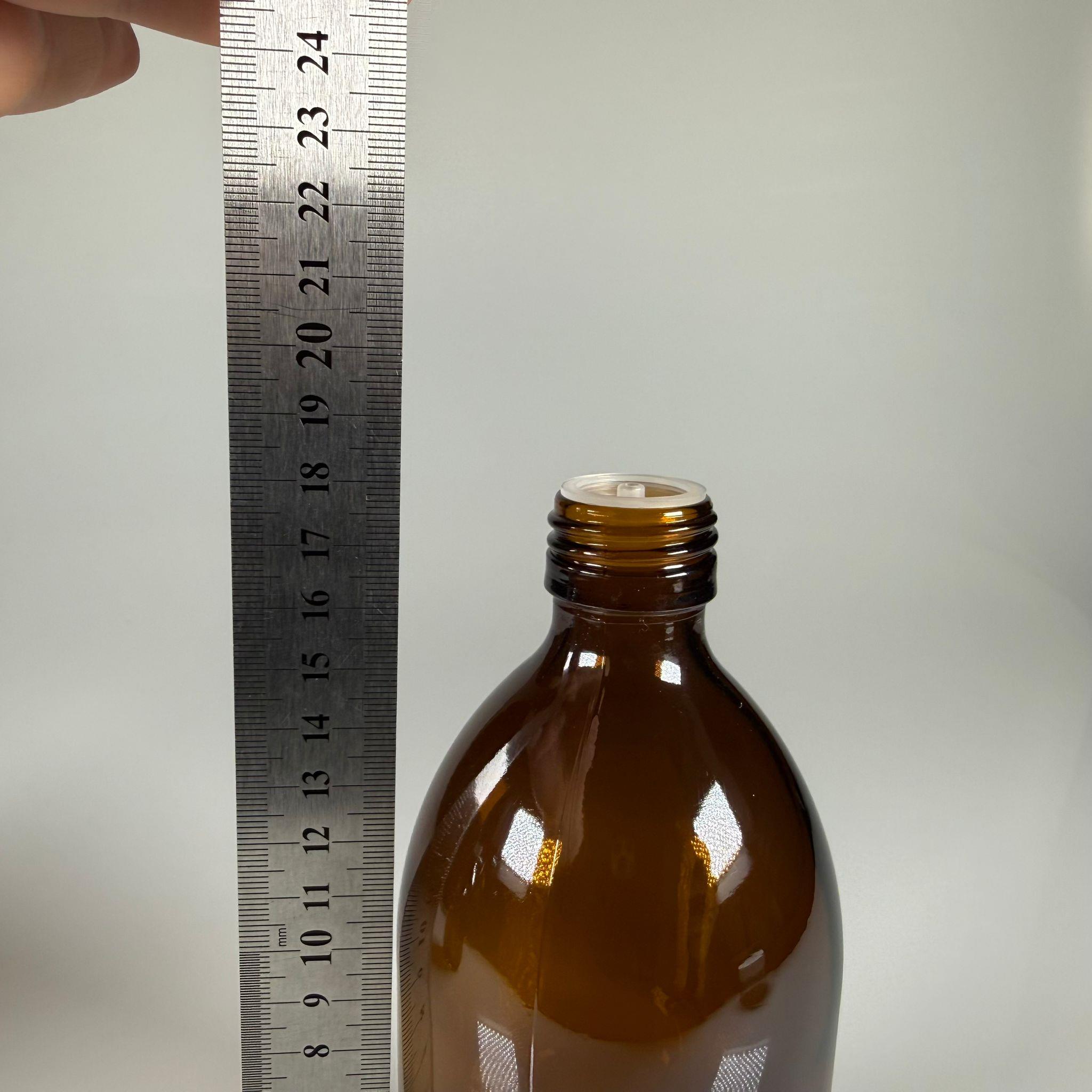 500 ML DOLUMU KOLAY, GENİŞ AĞIZLI İÇTEN DAMLALIKLI ŞİŞE (28 MM AĞIZ)  - 500 CC SİYAH CONTALI KAPAKLI İÇTEN DAMLALIKLI CAM ECZA ŞİŞESİ - AMBER KAHVERENGİ