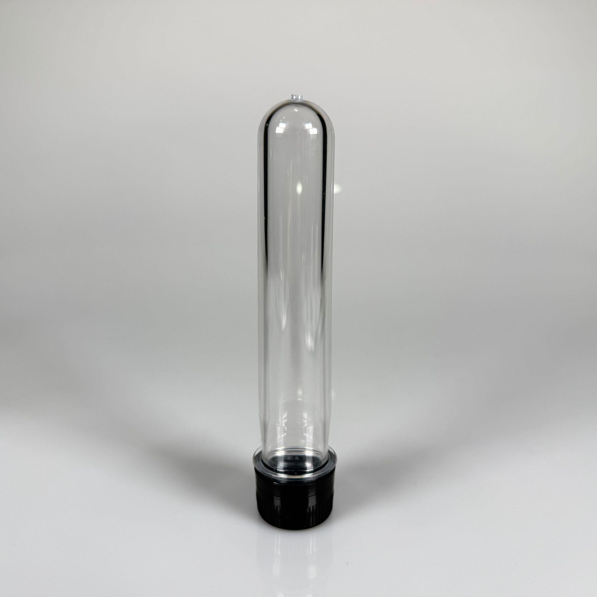 16 CM TÜP - 45 CC UZUN KALIN (51 GR) PET ŞİŞE  - CONTALI KİLİTLİ SİYAH KAPAKLI  - VANİLYA ÇUBUĞU, BAHARAT, DENEY TÜPÜ, AYAKKABI BAĞCIĞI VB İÇİN PLASTİK TÜP