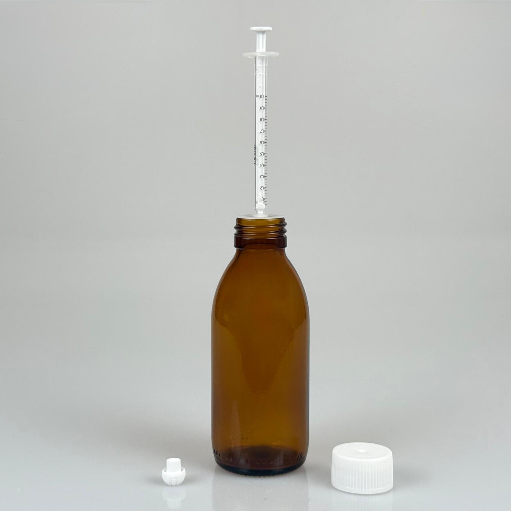 160 ML CAM ECZA ŞİŞESİ + 1 ML DOZAJ PİPETİ + DOZAJ TIPASI + CONTALI PLASTİK KAPAK TAKIM
