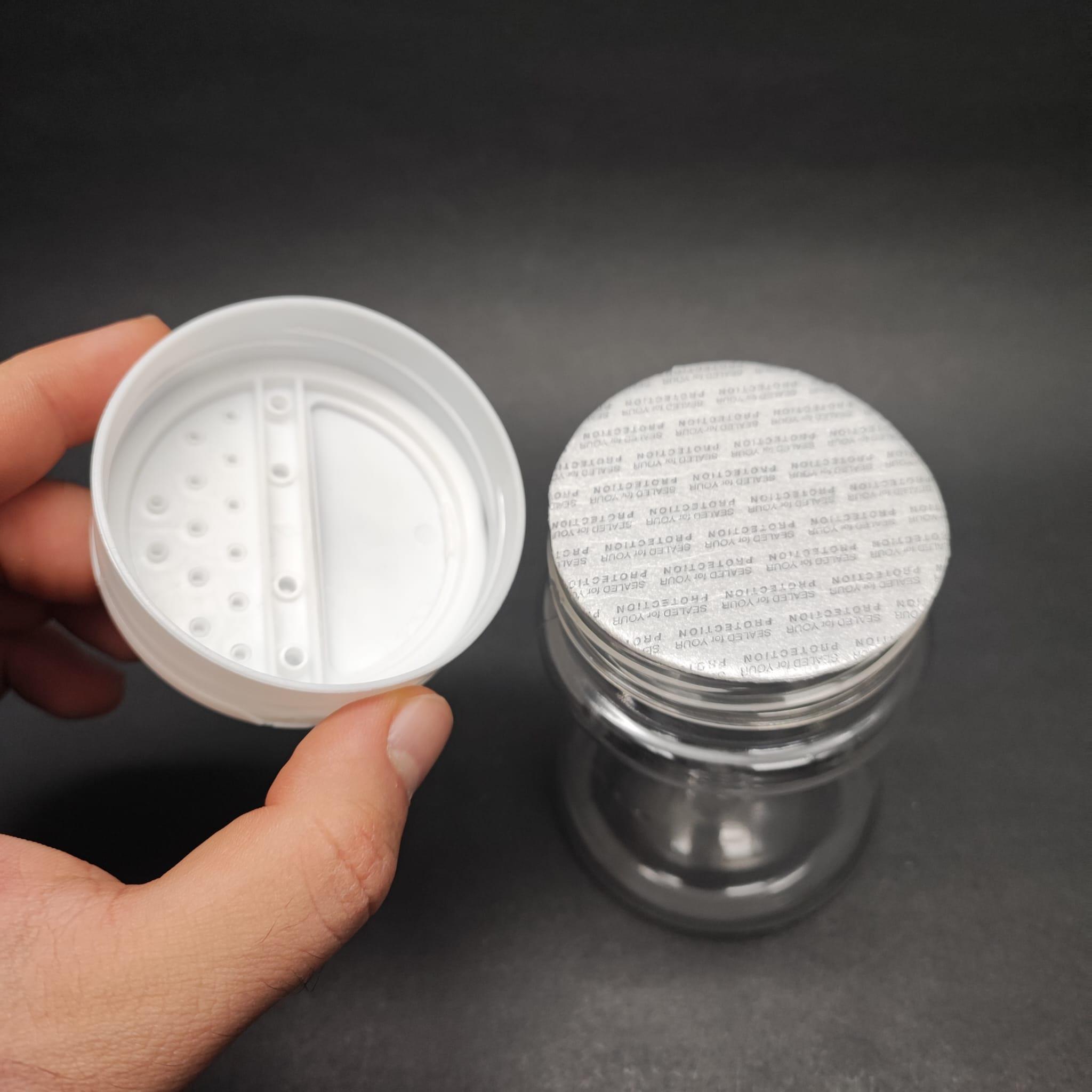 200 CC PET BAHARAT KAVANOZU - BEYAZ FLİPTOP BAHARAT KAPAKLI + SIZDIRMAZ KENDİNDEN YAPIŞKANLI KÖPÜK CONTALI -  toz kavanozu , baharat ambalajı , boş pudra şişesi . tuzluk , baharat düzenleyici set için kavanoz