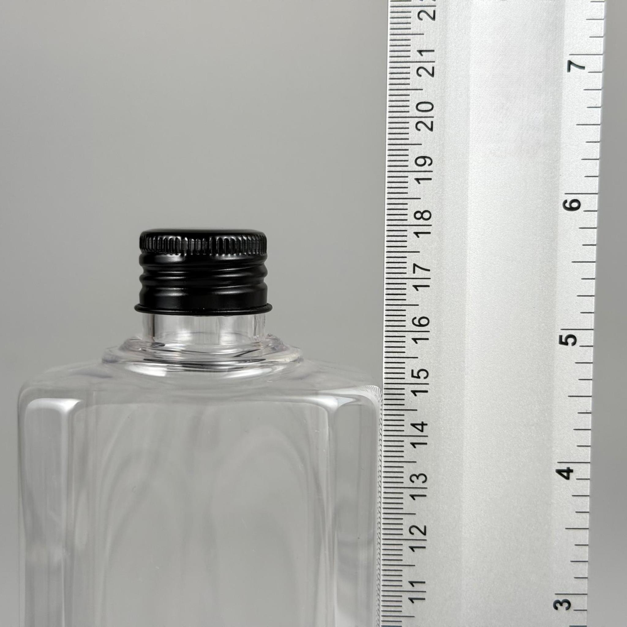 400 CC YASSI MODEL ŞEFFAF PET ŞİŞE (24 AĞIZ) + KÖPÜK CONTALI SİYAH METAL ALÜMİNYUM KAPAKLI + KOLONYA TIPALI TAKIM - 400 ML KAPAKLI PLASTİK ŞİŞELER