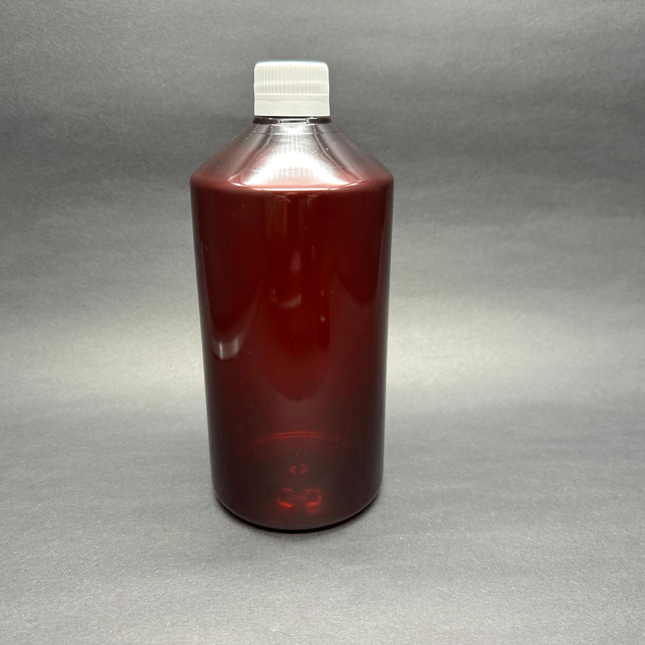 1000 CC AMBER KAHVERENGİ PLASTİK ECZA ŞİŞESİ - BEYAZ KİLİTLİ CONTALI KAPAKLI - 1000 ML KAHVERENGİ BOŞ PET ŞİŞE - KALIN (45 GR)