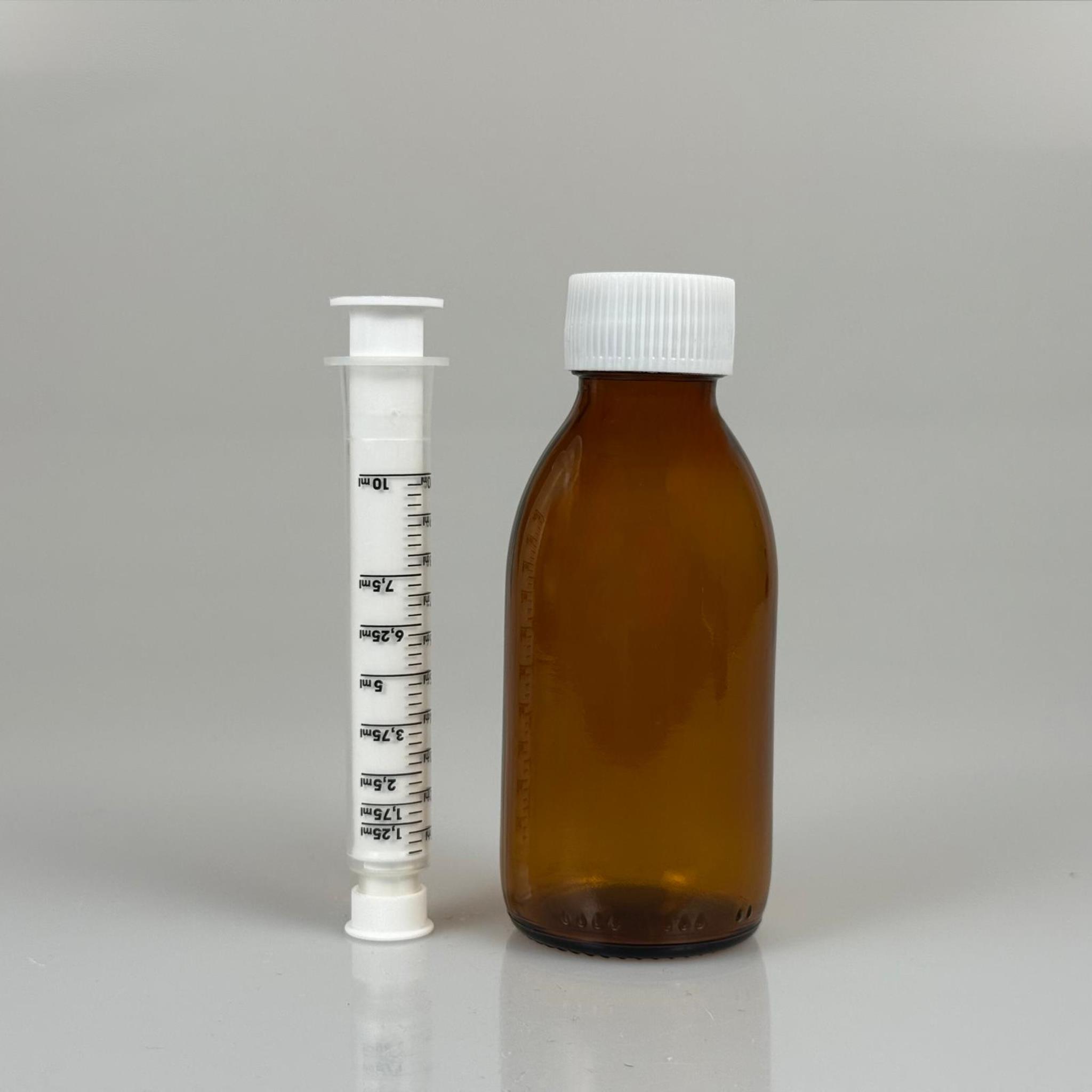 125 ML CAM ECZA ŞİŞESİ + 10 ML DOZAJ PİPETİ + DOZAJ TIPASI + CONTALI PLASTİK KAPAK TAKIM