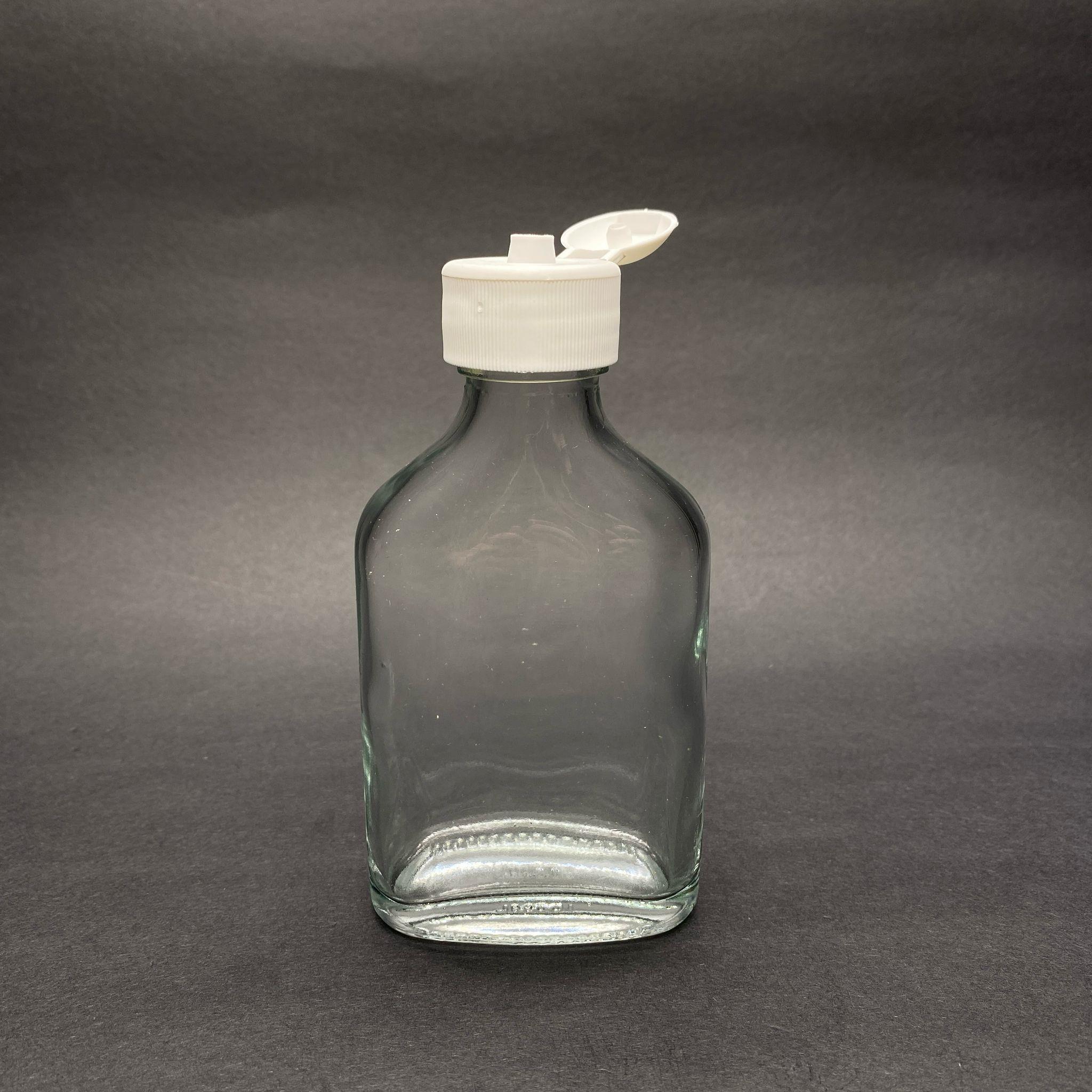 100 CC YASSI CAM ŞİŞE - BEYAZ FLİPTOP KAPAKLI - 100 ML CAM ŞİŞE - KOLONYA, LOSYON İÇİN KOZMETİK ŞİŞESİ