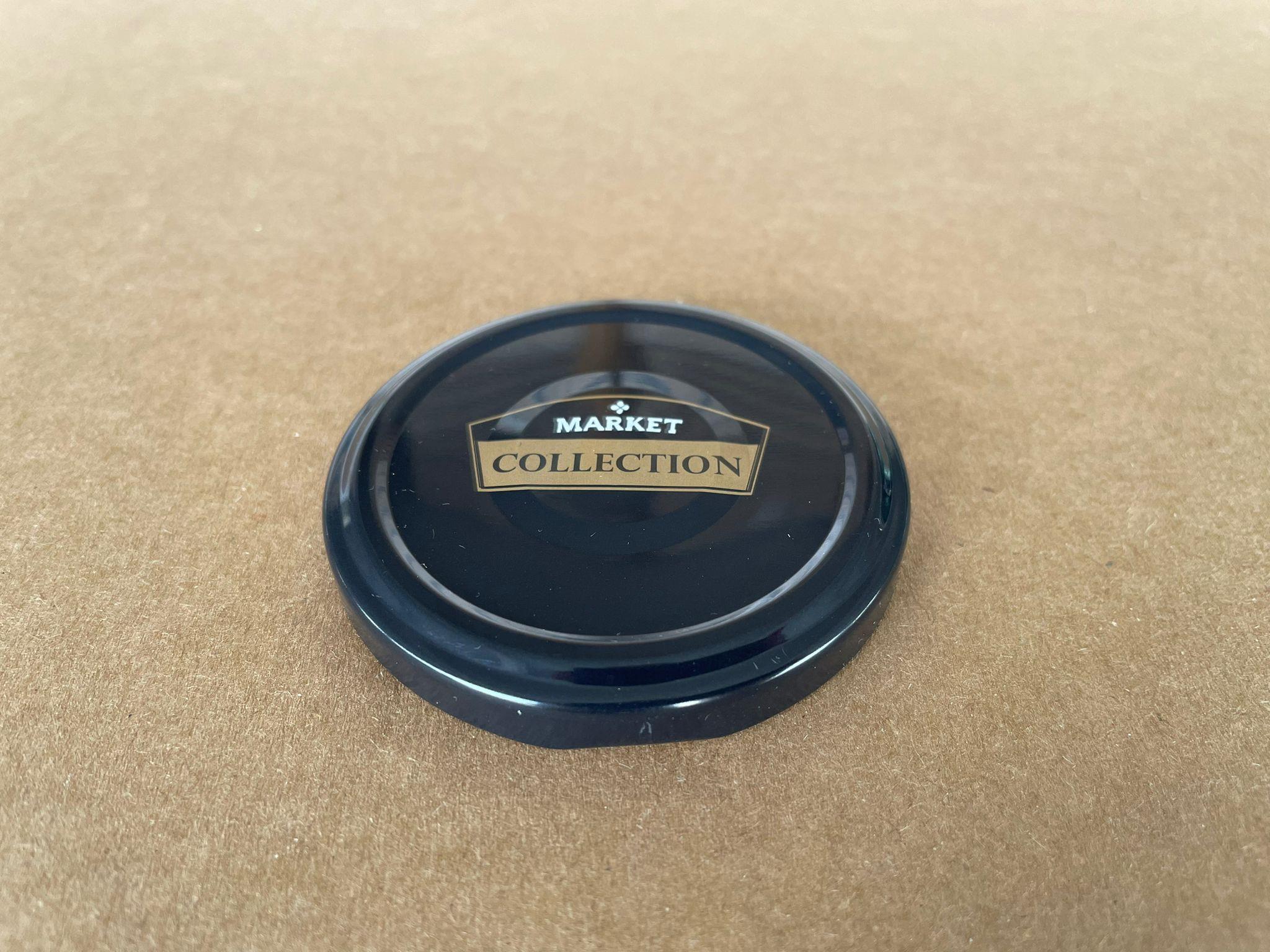 66 MM TWİST-OFF SİYAH EMNİYET DÜĞMELİ METAL KAPAK BUTONLU (MARKET COLLECTİON YAZILI)