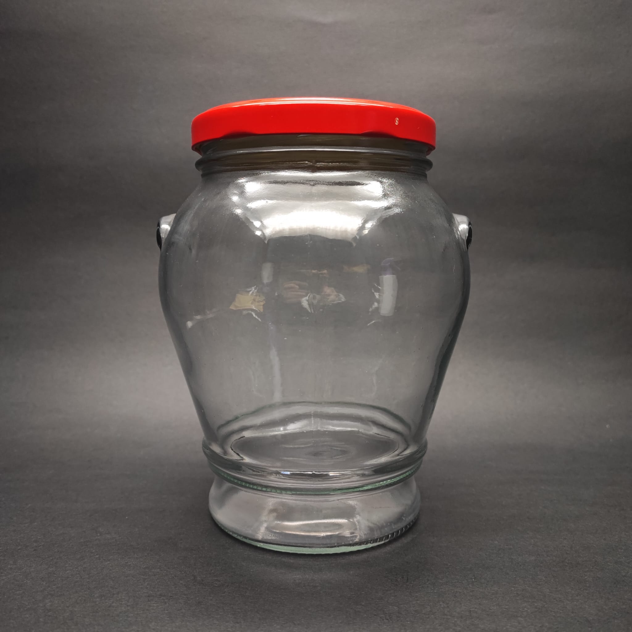 1500 CC KULPLU CAM KAVANOZ - KIRMIZI METAL KAPAKLI - 1500 ML KULPLU CAM KAVANOZ