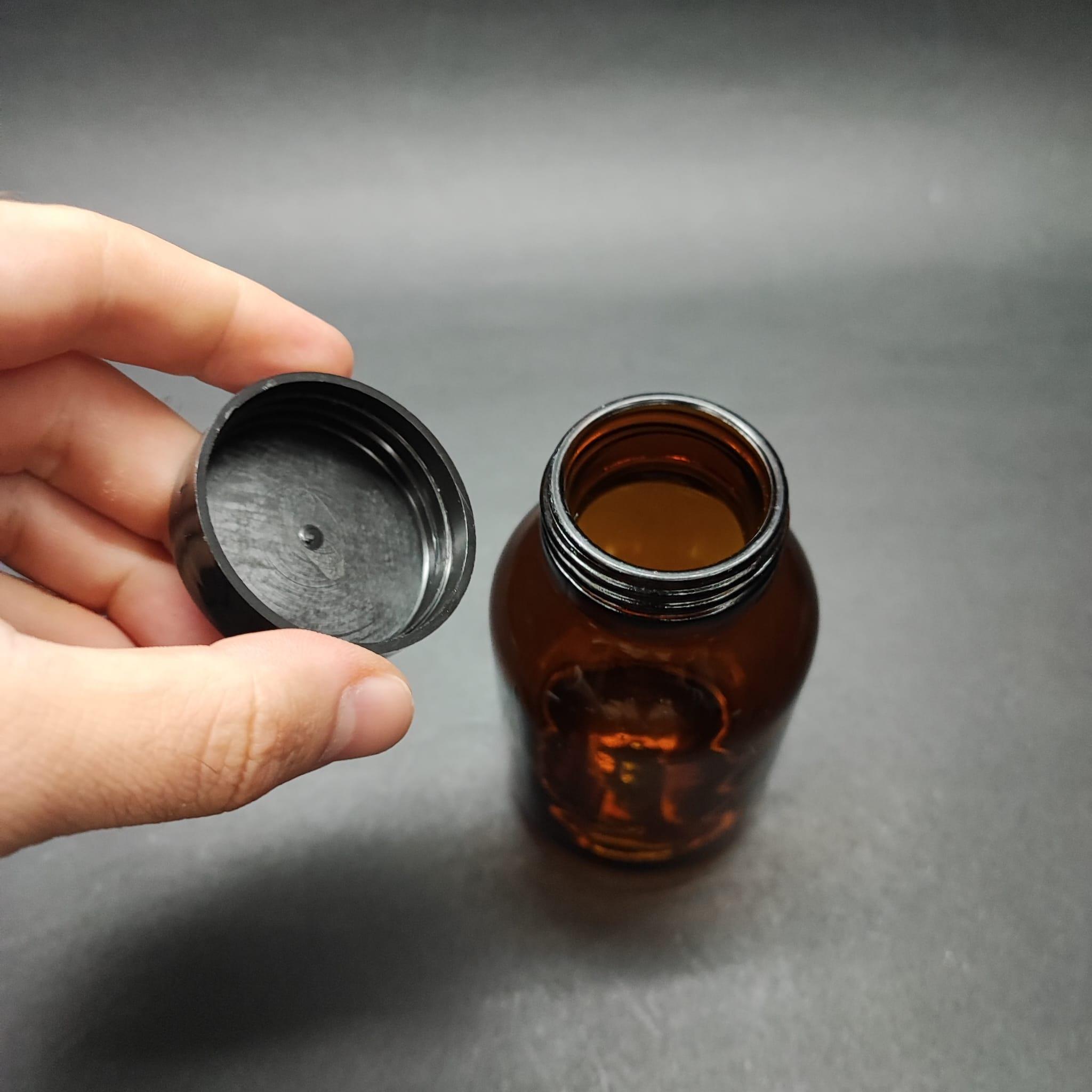 200 ML CAM TABLET ŞİŞE + SİYAH KAPAK - 200 CC AMBER ŞİŞECAM ECZA ŞİŞELERİ - ŞİŞECAM ÜRÜN KODU 716020