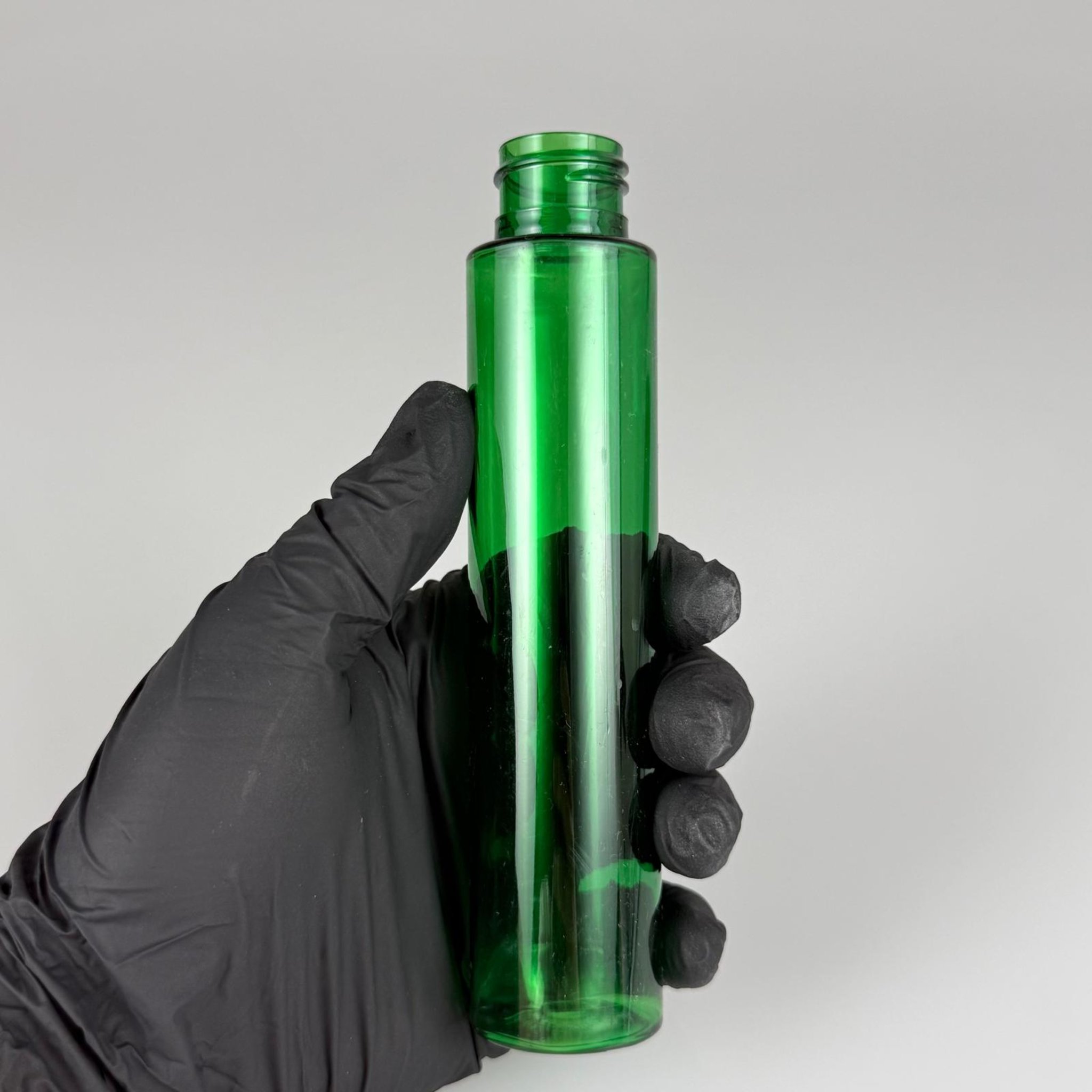 100 CC UZUN SİLİNDİR YEŞİL PET ŞİŞE (24 GR) - 24 MM AĞIZ KAPAKSIZ - 100 ML BİBERİYE SUYU, LAVANTA YAĞI, SAÇ SERUM, TONİK VB İÇİN PLASTİK KOZMETİK AMBALAJLARI