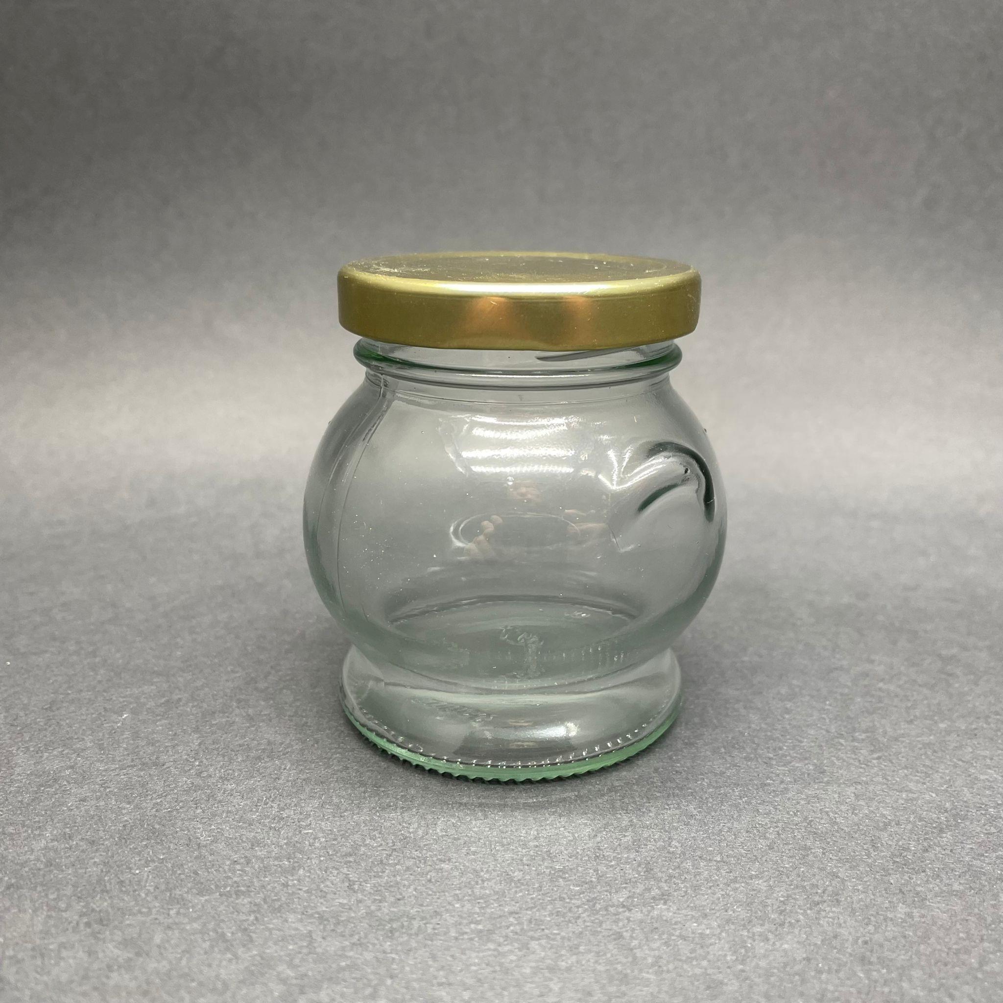 200 CC KULPLU TOMBUL CAM KAVANOZ- GOLD METAL KAPAKLI - 200 ML KÜRE KAVANOZ