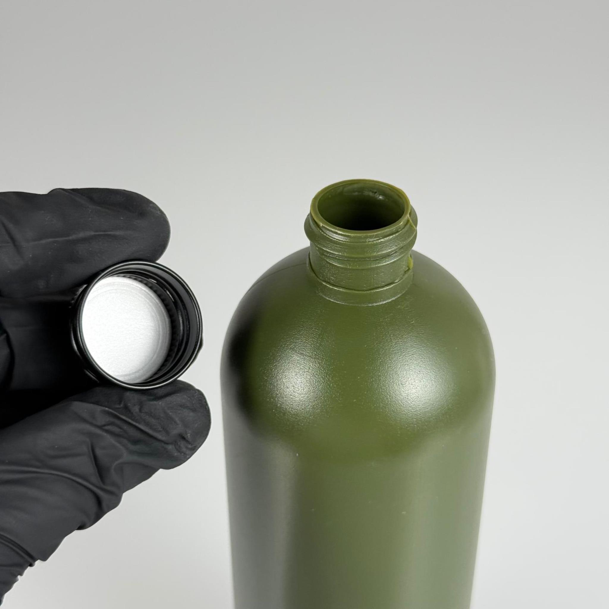 500 CC YEŞİL SİLİNDİR MODEL MAT SIKILABİLİR POLİETİLEN ŞİŞE 47 GRAM (24 AĞIZ) + KÖPÜK CONTALI SİYAH METAL ALÜMİNYUM KAPAK - 500 ML POLİETİLEN ASETON ŞİŞESİ