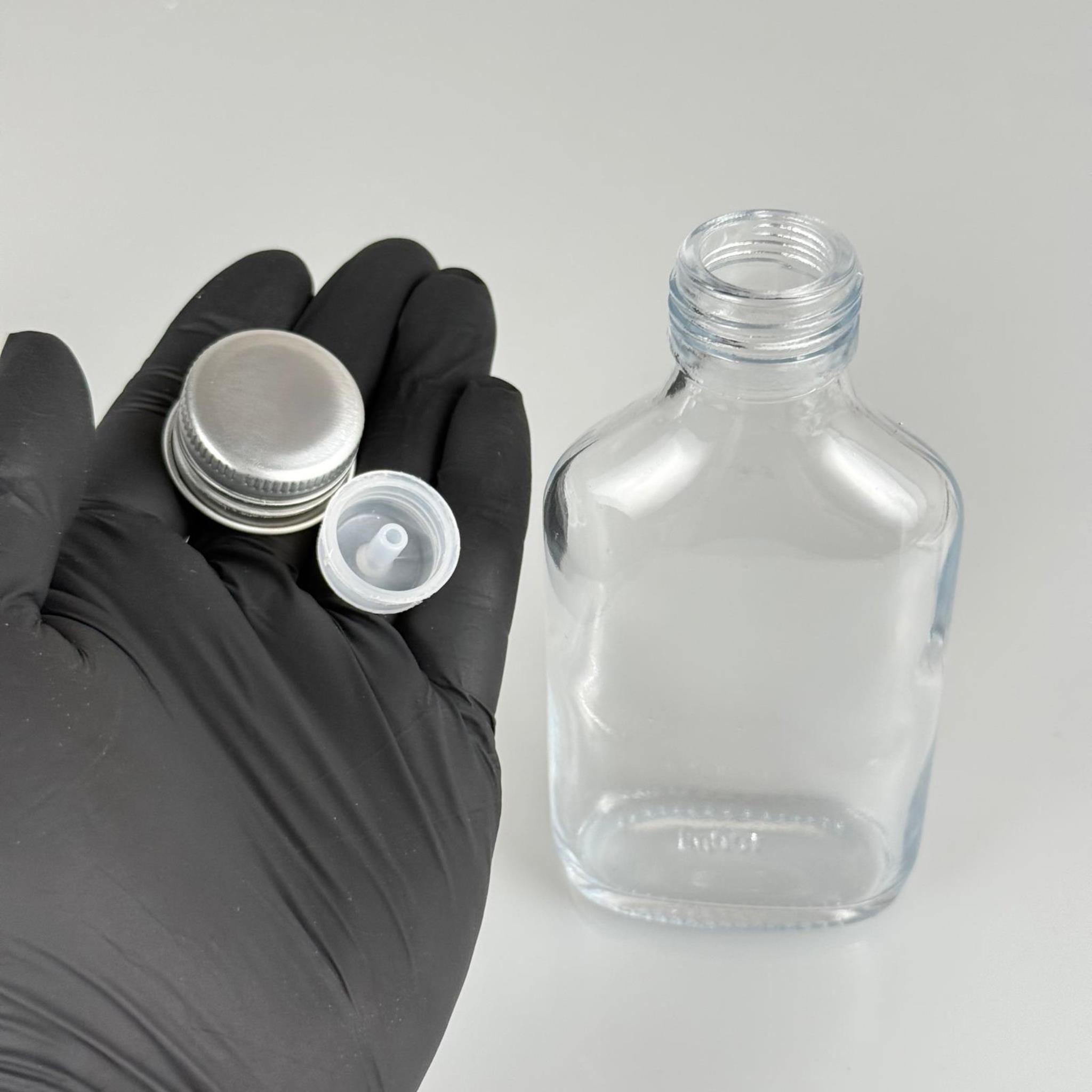 100 CC YASSI LÜX KOLONYA CAM ŞİŞE - GÜMÜŞ METAL ALÜMİNYUM KAPAKLI + KOLONYA TIPALI - 100 ML LÜKS METAL KAPAKLI CAM KOLONYA ŞİŞESİ